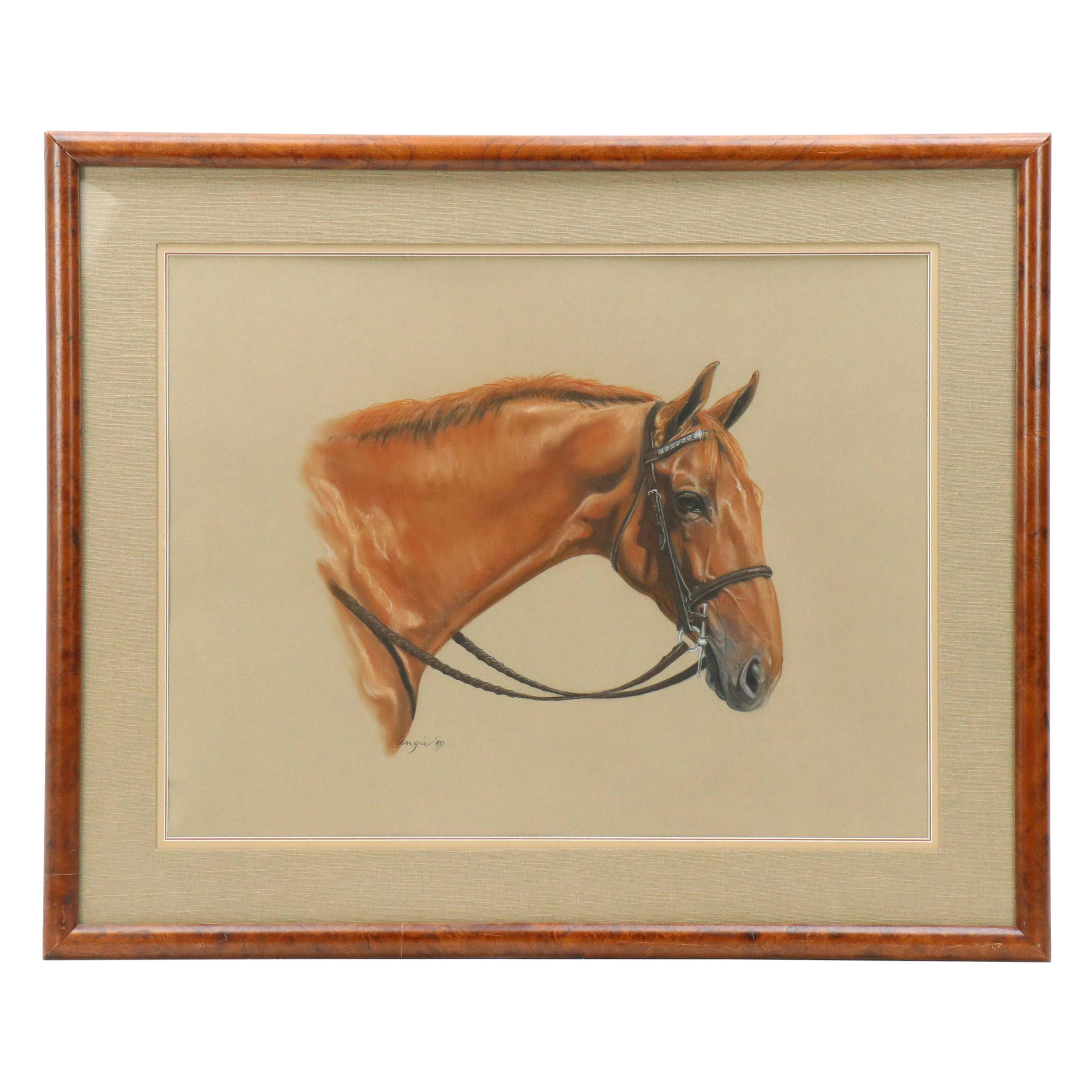 Angie Equine Portrait Chalk Pastel Drawing, 1989