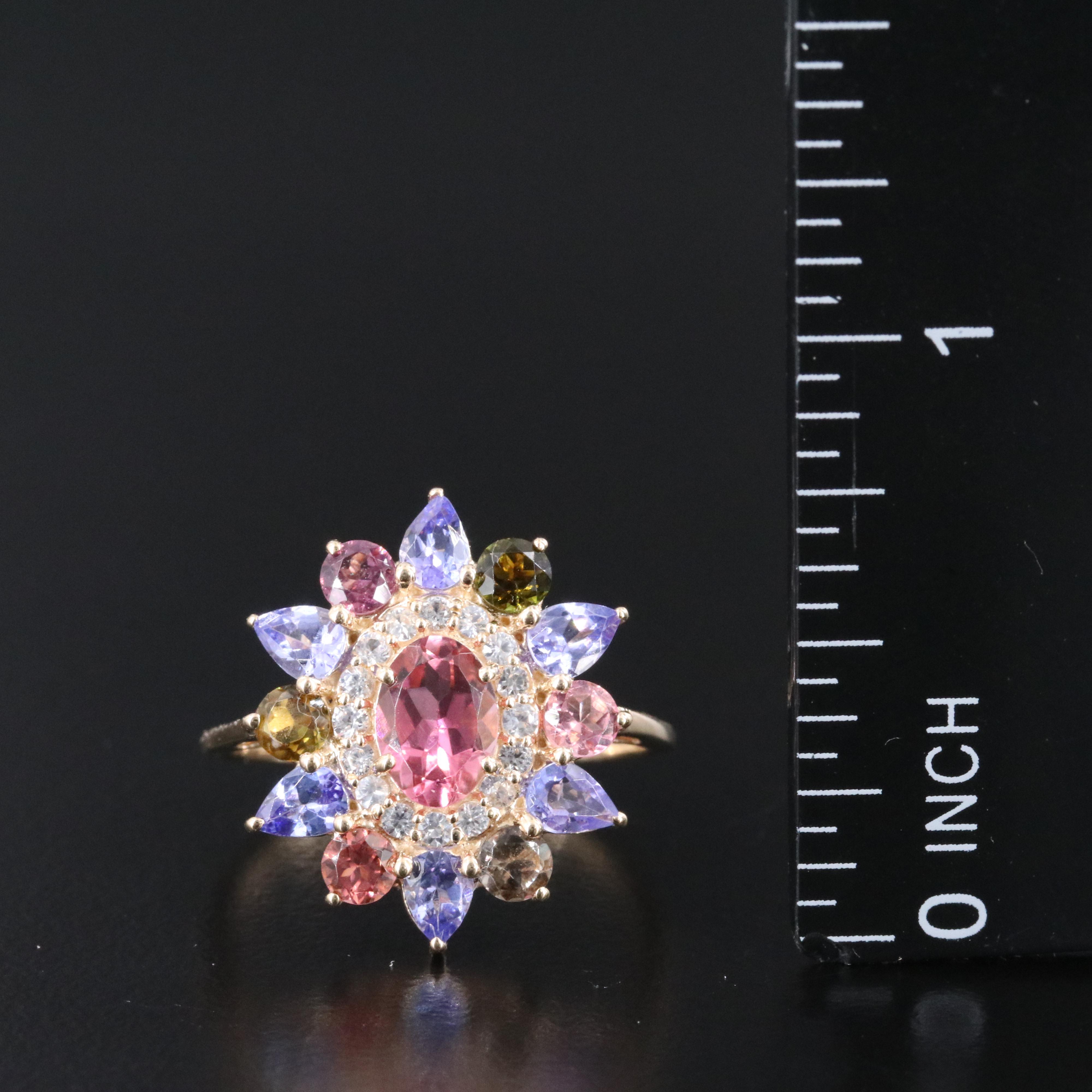 14K Tourmaline, Tanzanite and White Sapphire Ring