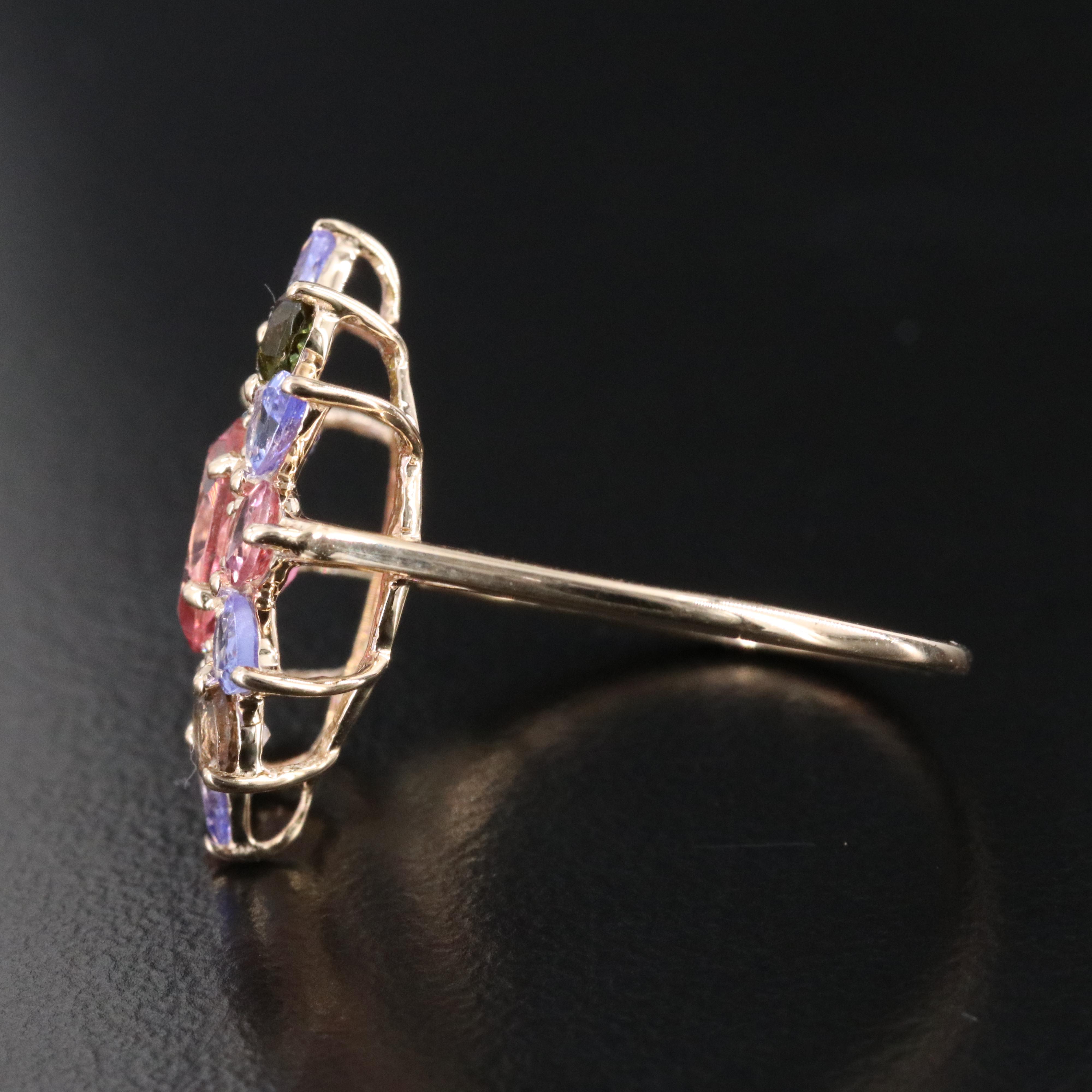 14K Tourmaline, Tanzanite and White Sapphire Ring
