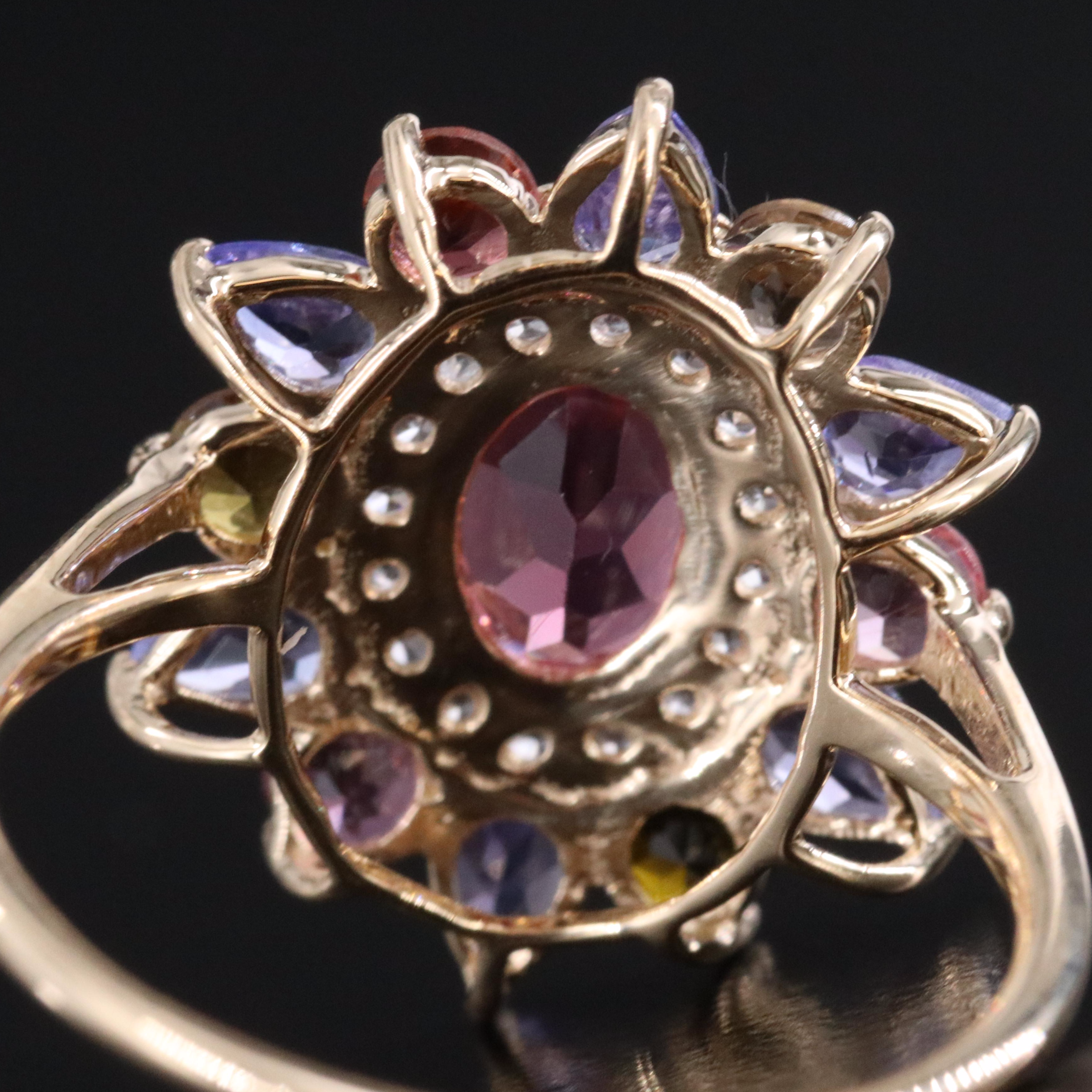 14K Tourmaline, Tanzanite and White Sapphire Ring
