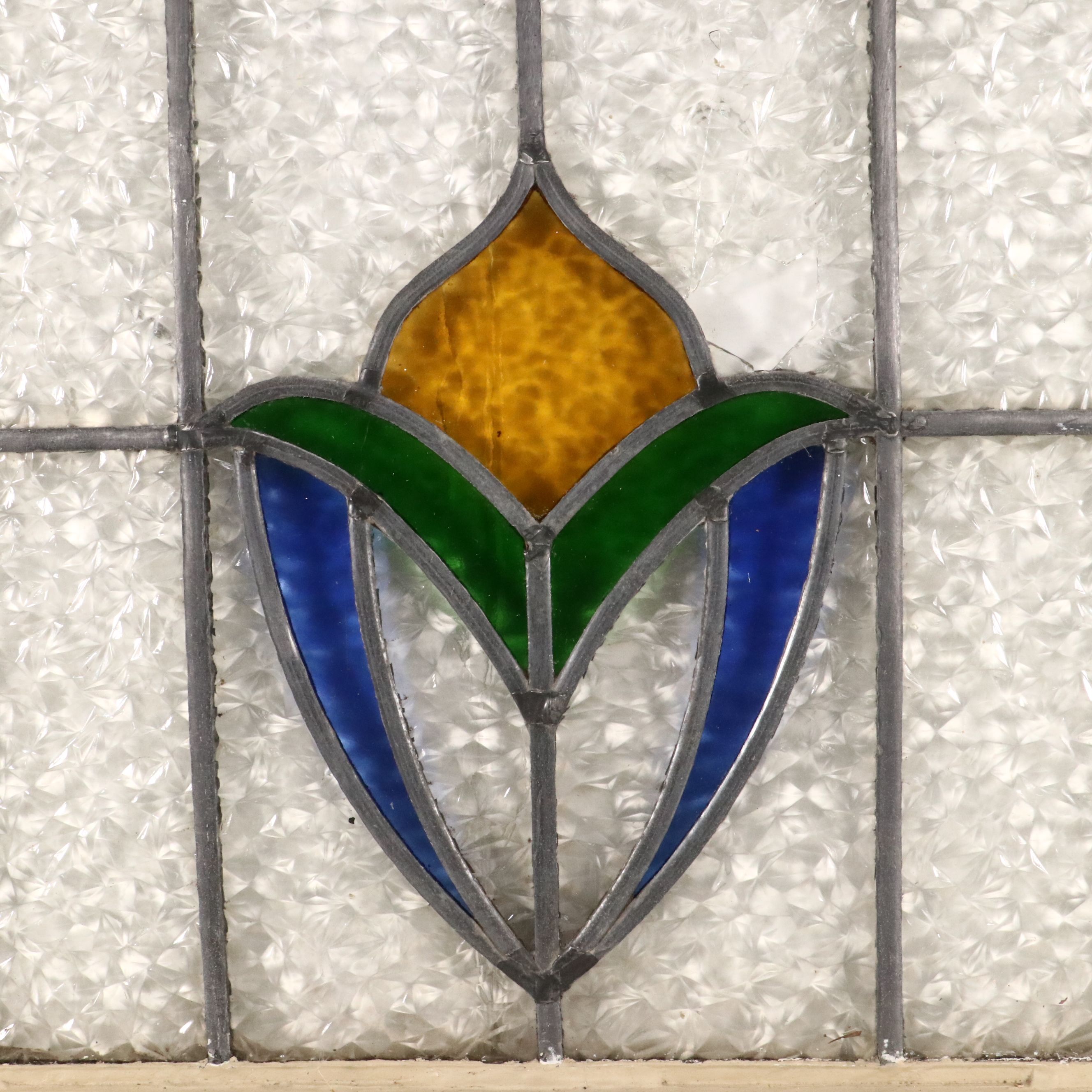 English Style Geometric Stained Lead Glass Window Panel