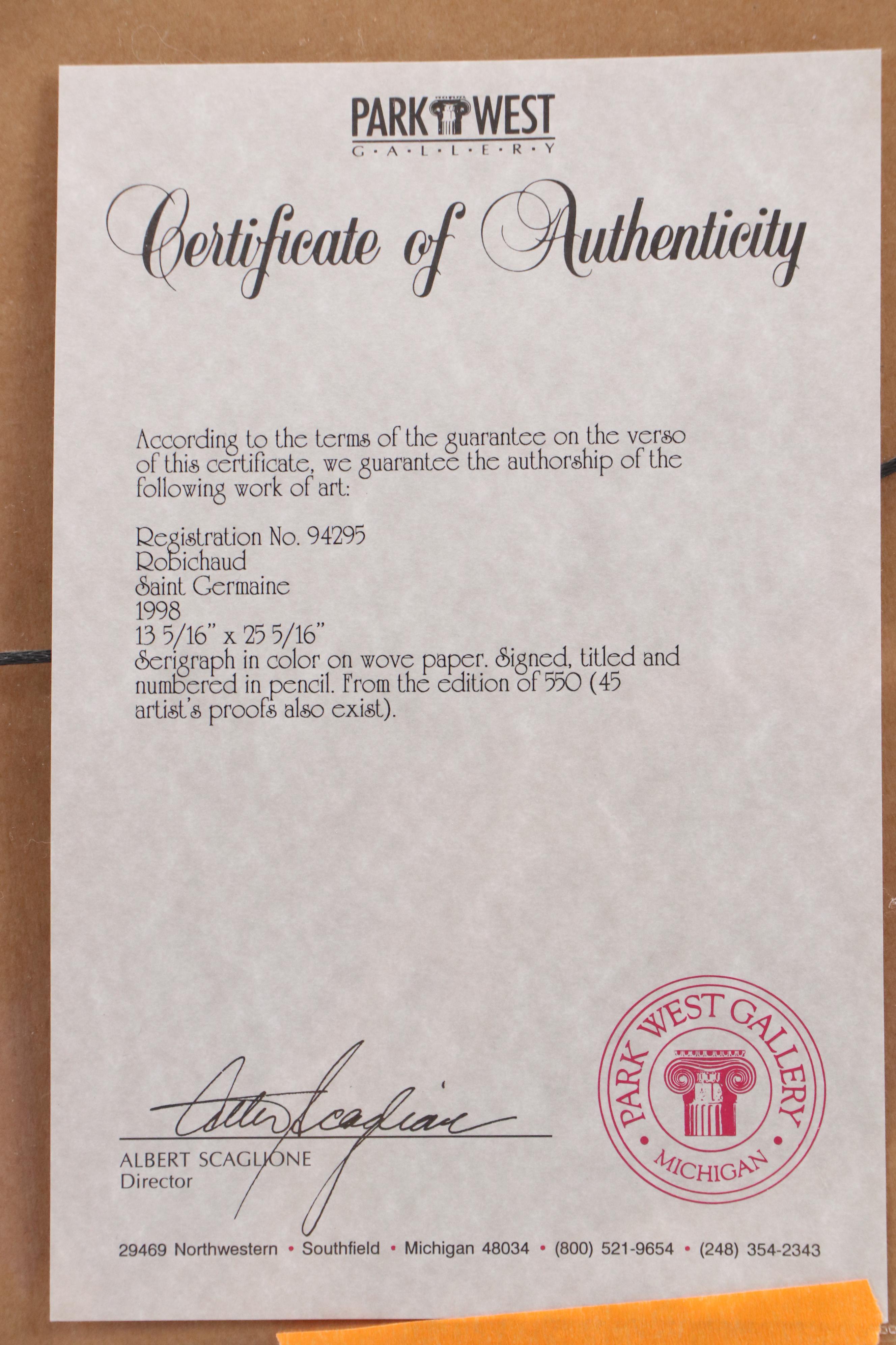 Robichaud Giclée on Wove Paper "Saint Germaine," 1998