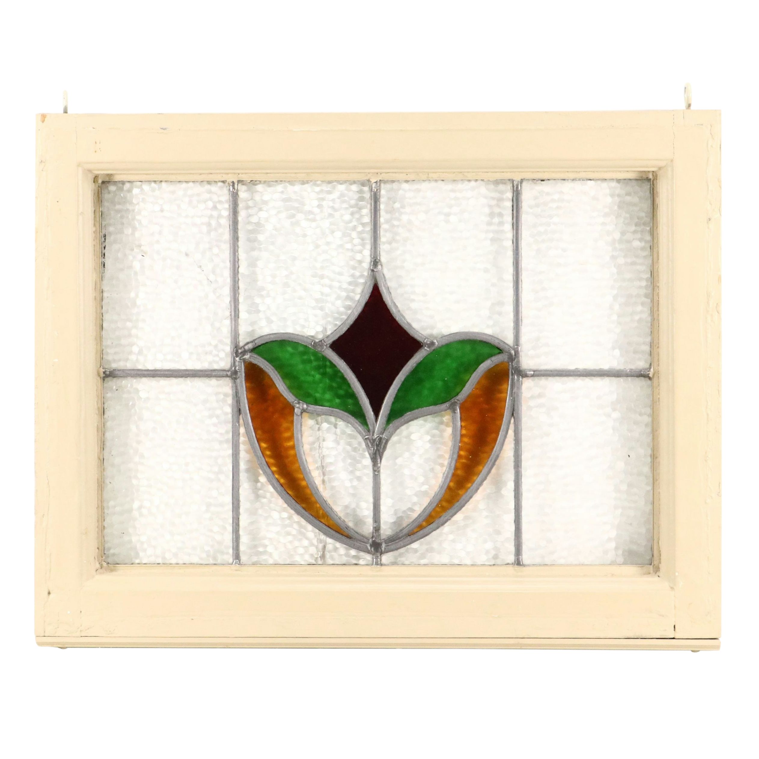 Framed Arts & Crafts Style Geometric Stained Lead Glass Window Panel