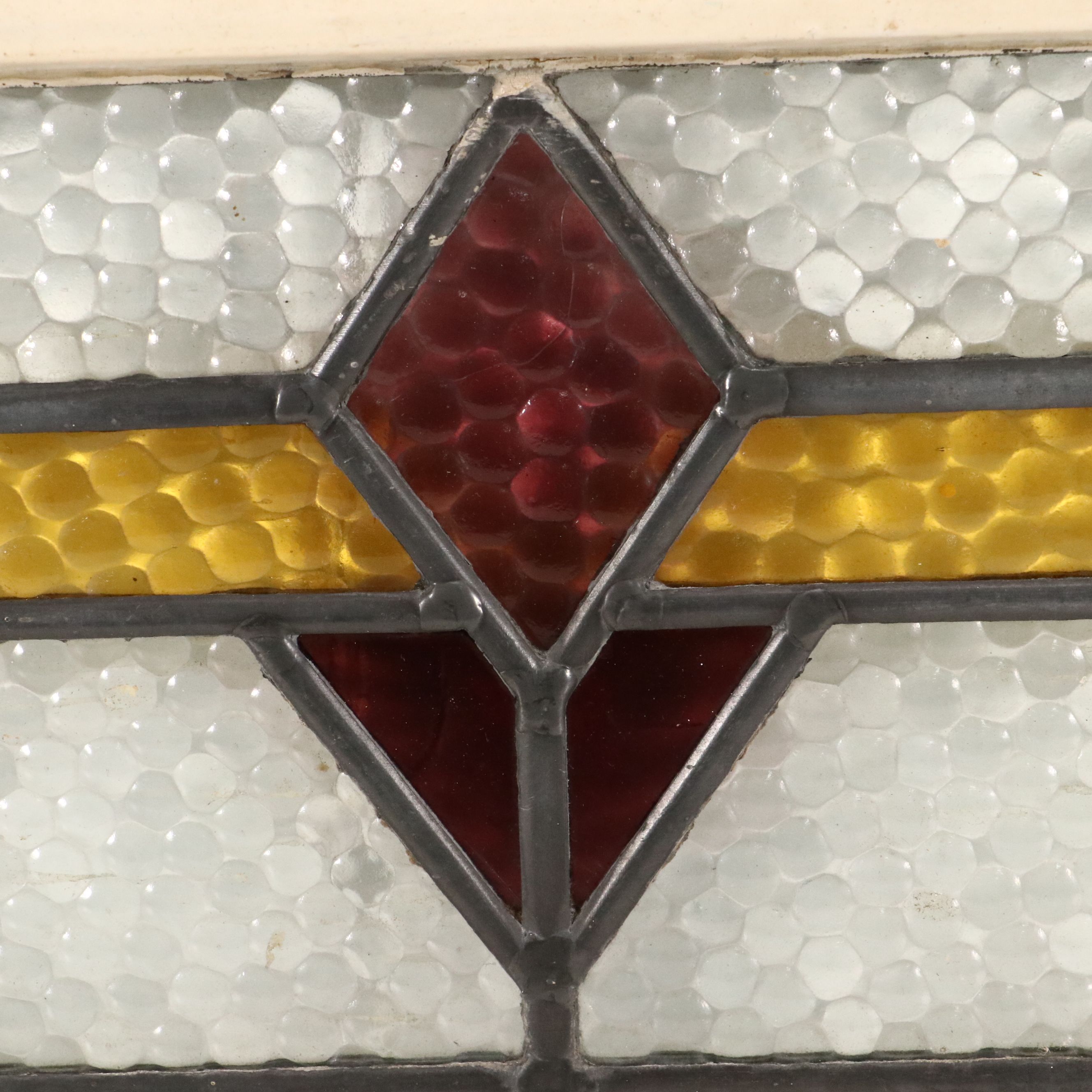 English Style Art Deco Yellow and Pink Stained Lead Glass Window Panel