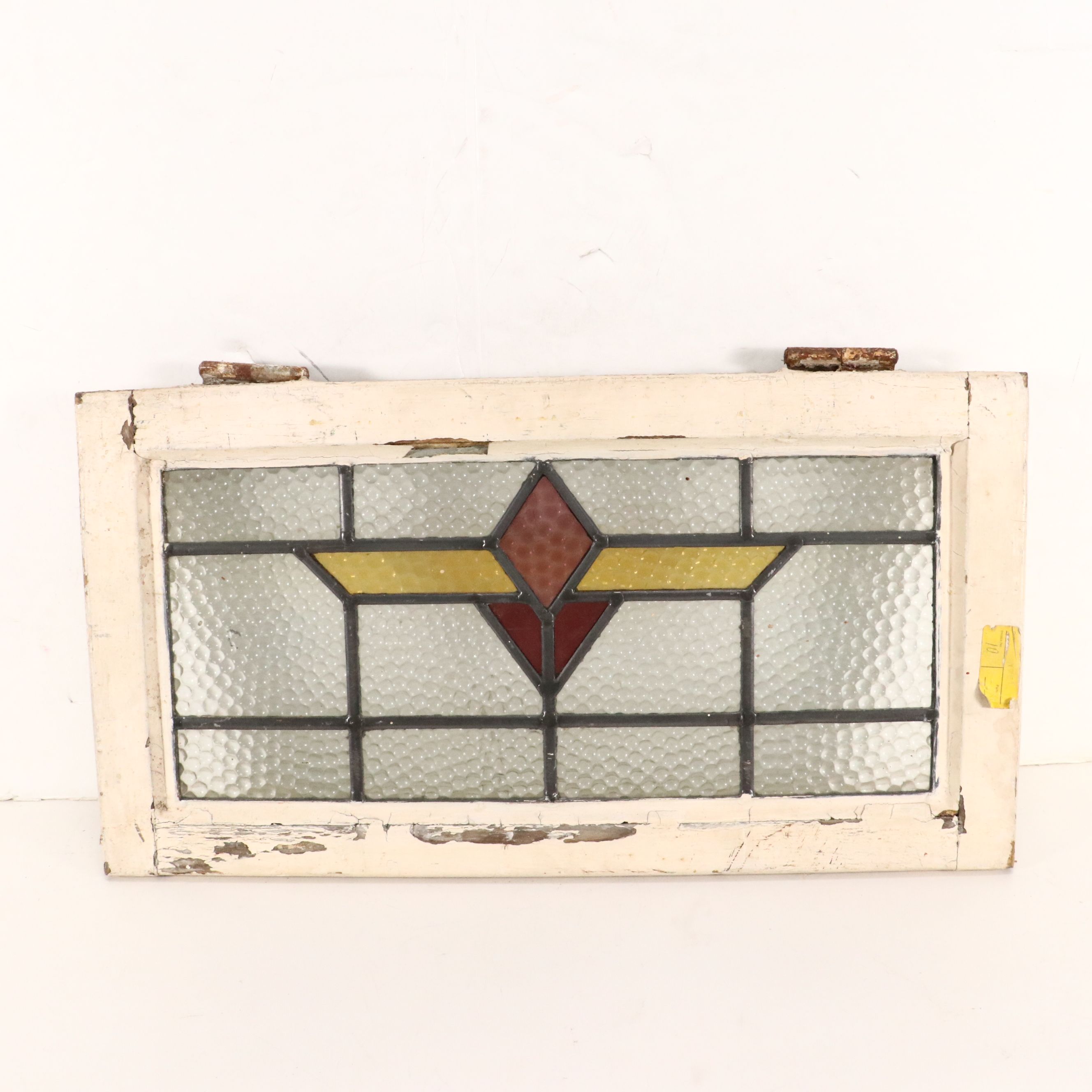 English Style Art Deco Yellow and Pink Stained Lead Glass Window Panel