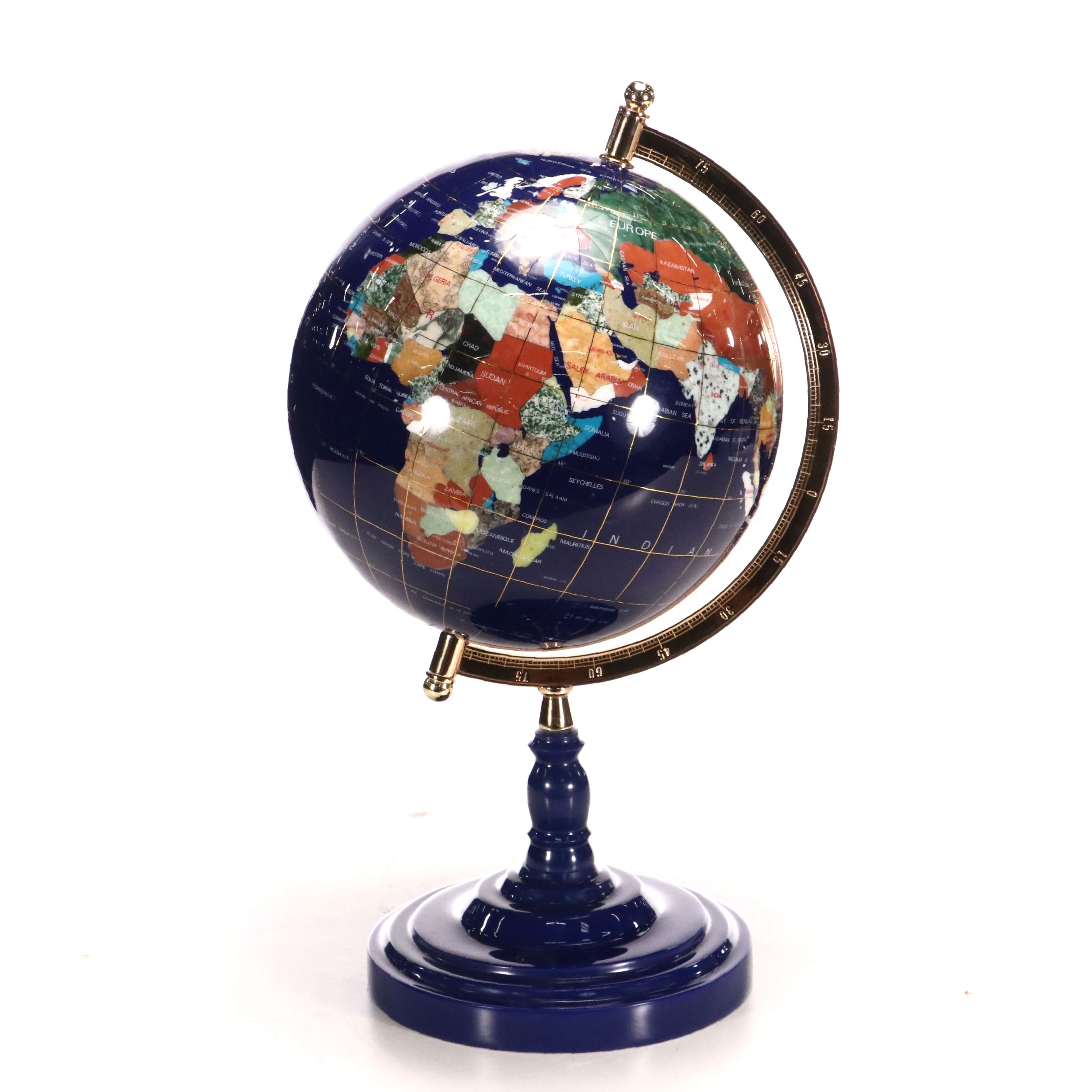 Jasper, Sandstone, Marble, Sard and Abalone Gemstone Desk Globe