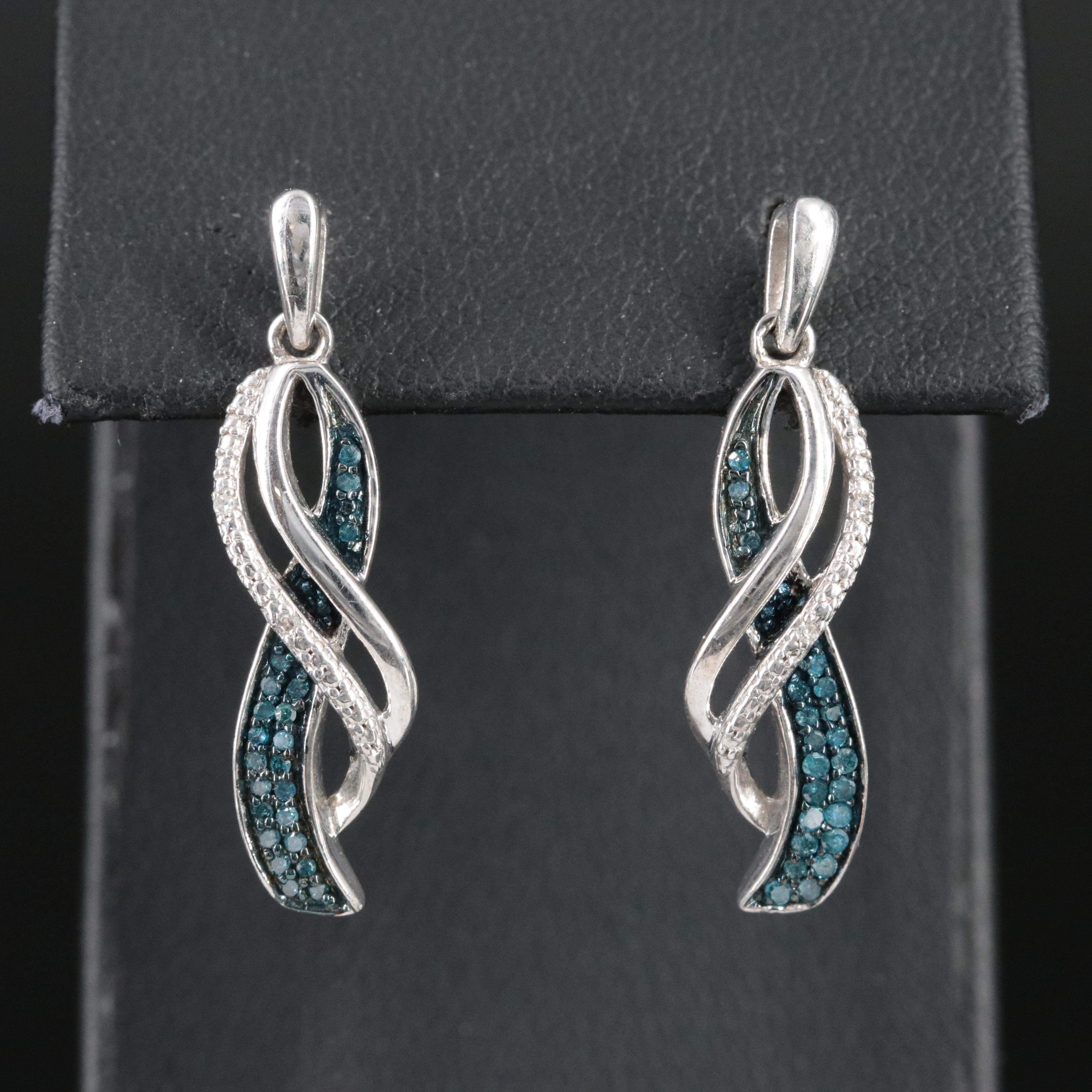 Sterling and Diamond Pendant Earrings Including Fancy Blue Diamonds