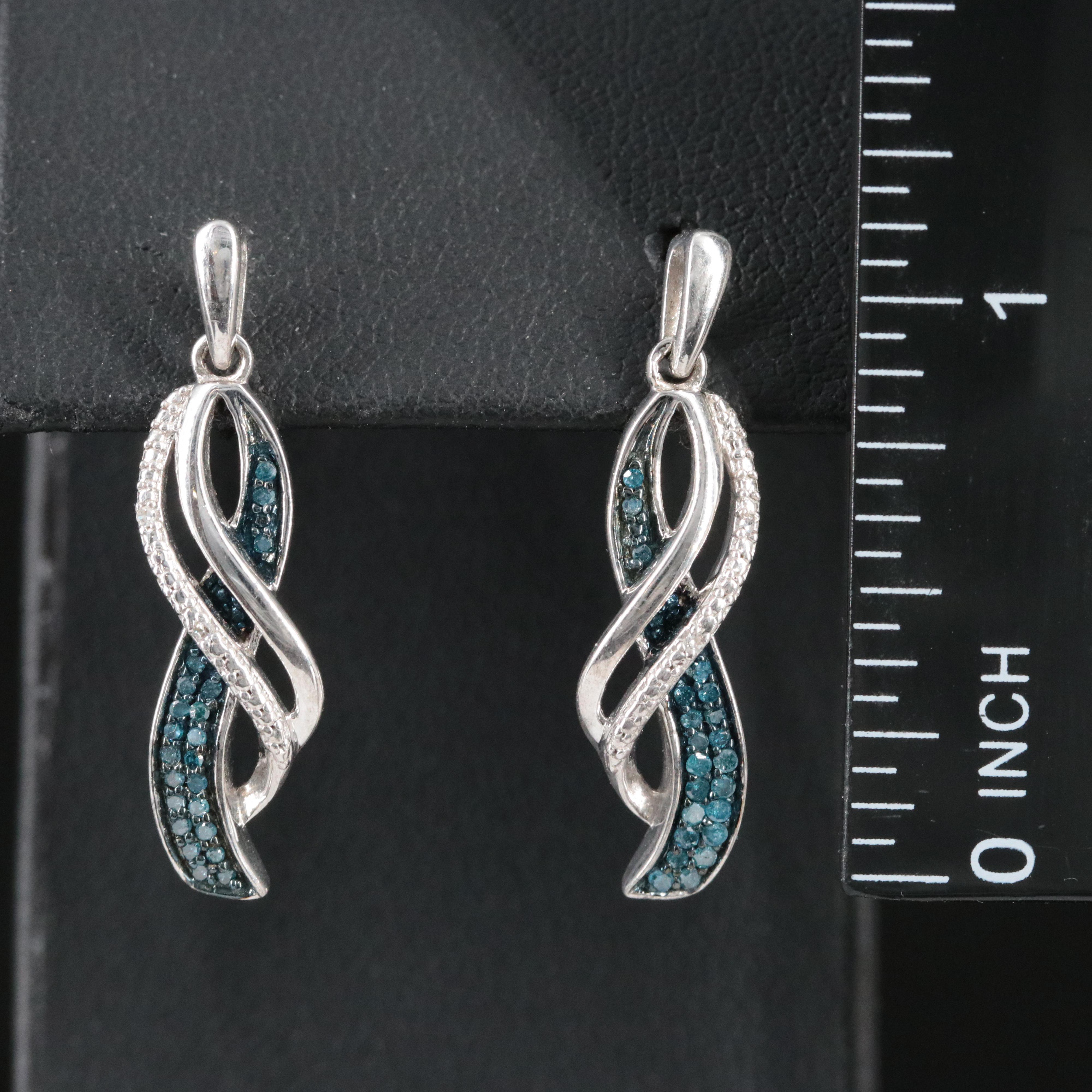 Sterling and Diamond Pendant Earrings Including Fancy Blue Diamonds