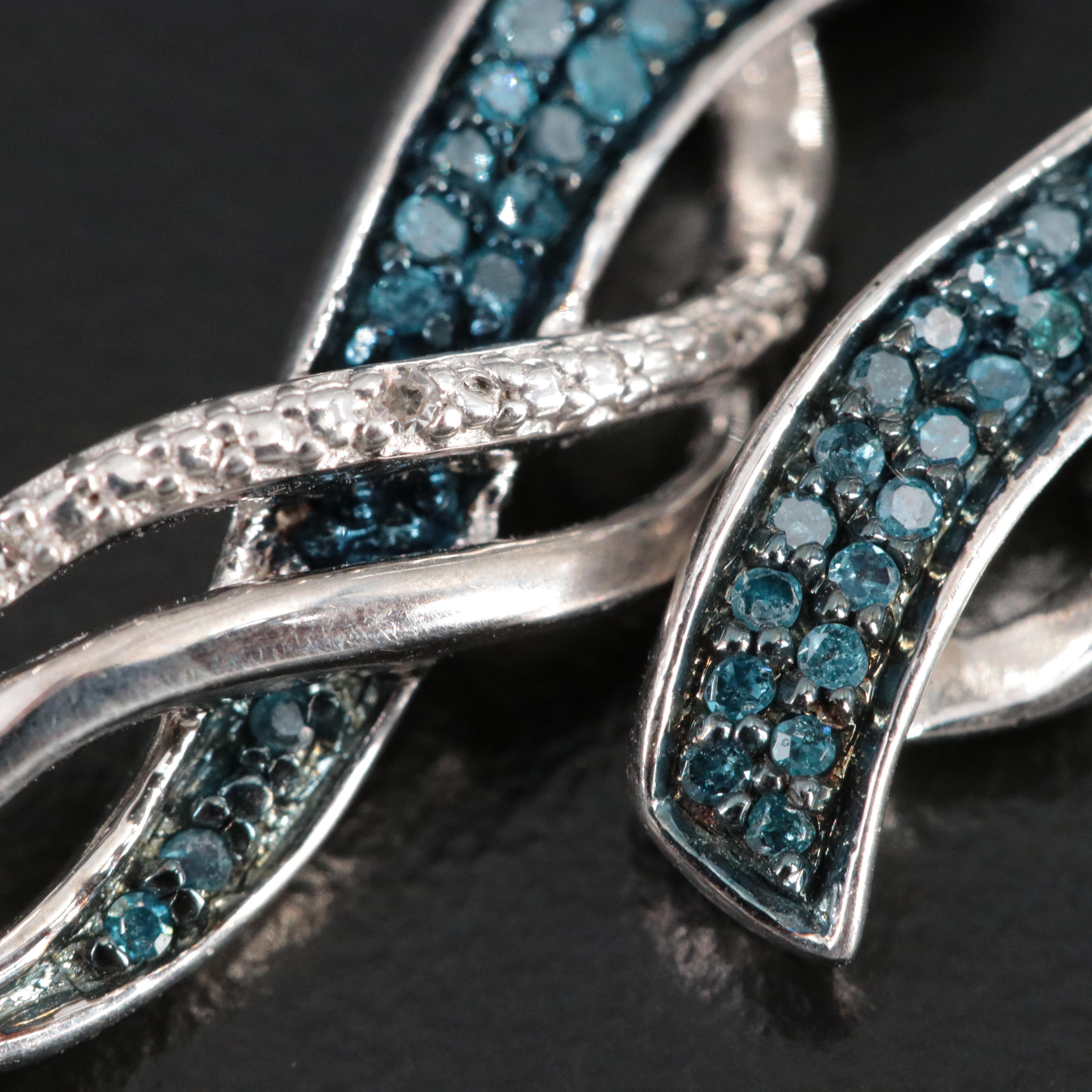 Sterling and Diamond Pendant Earrings Including Fancy Blue Diamonds