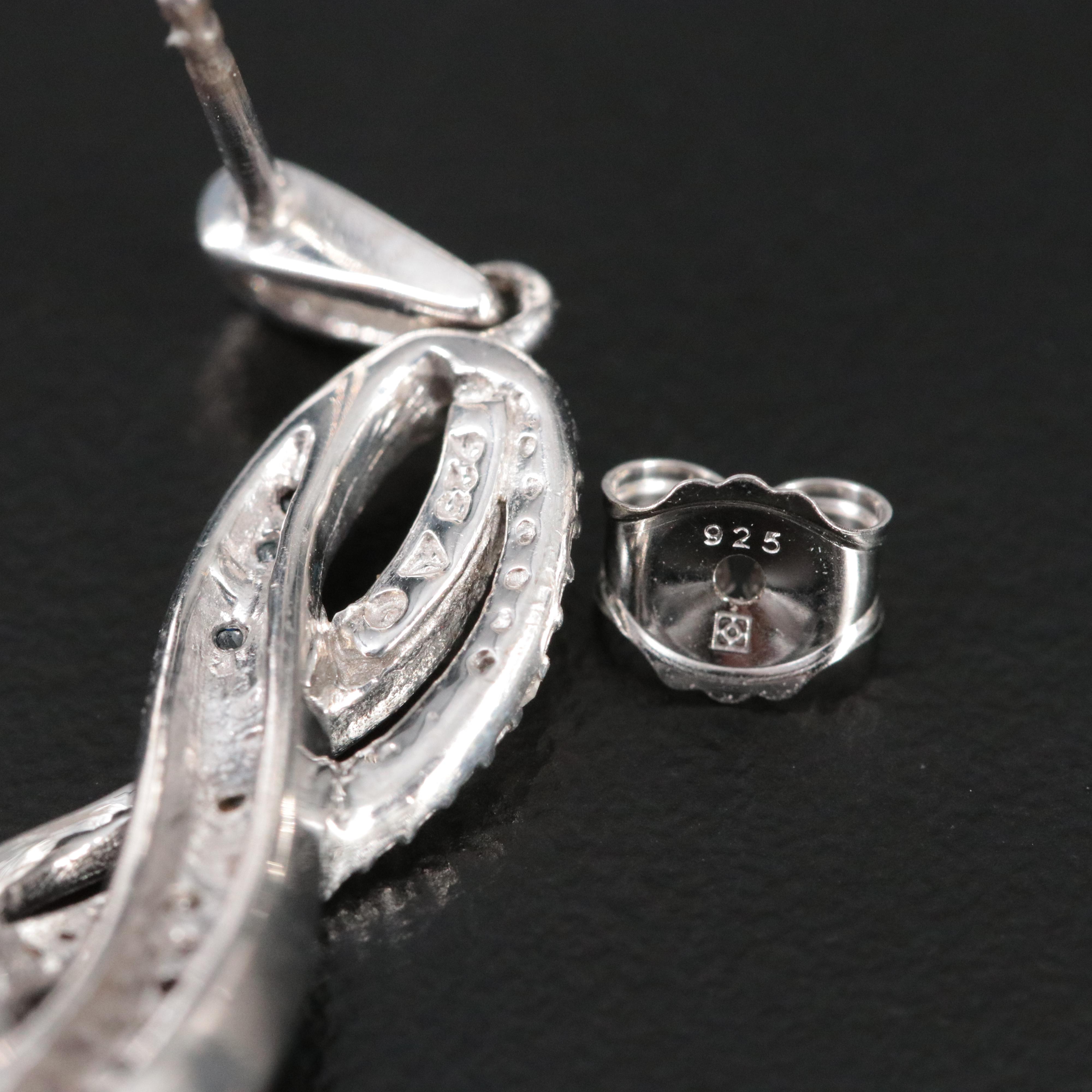 Sterling and Diamond Pendant Earrings Including Fancy Blue Diamonds