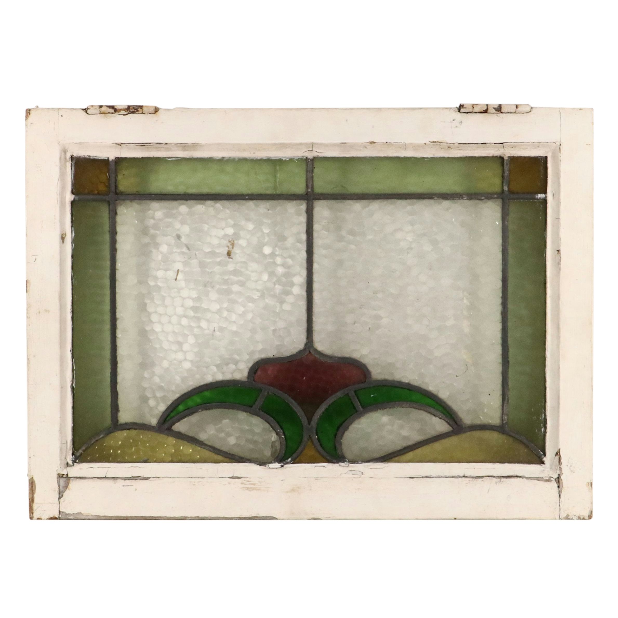 English Style Geometric Stained Lead Glass Window Panel