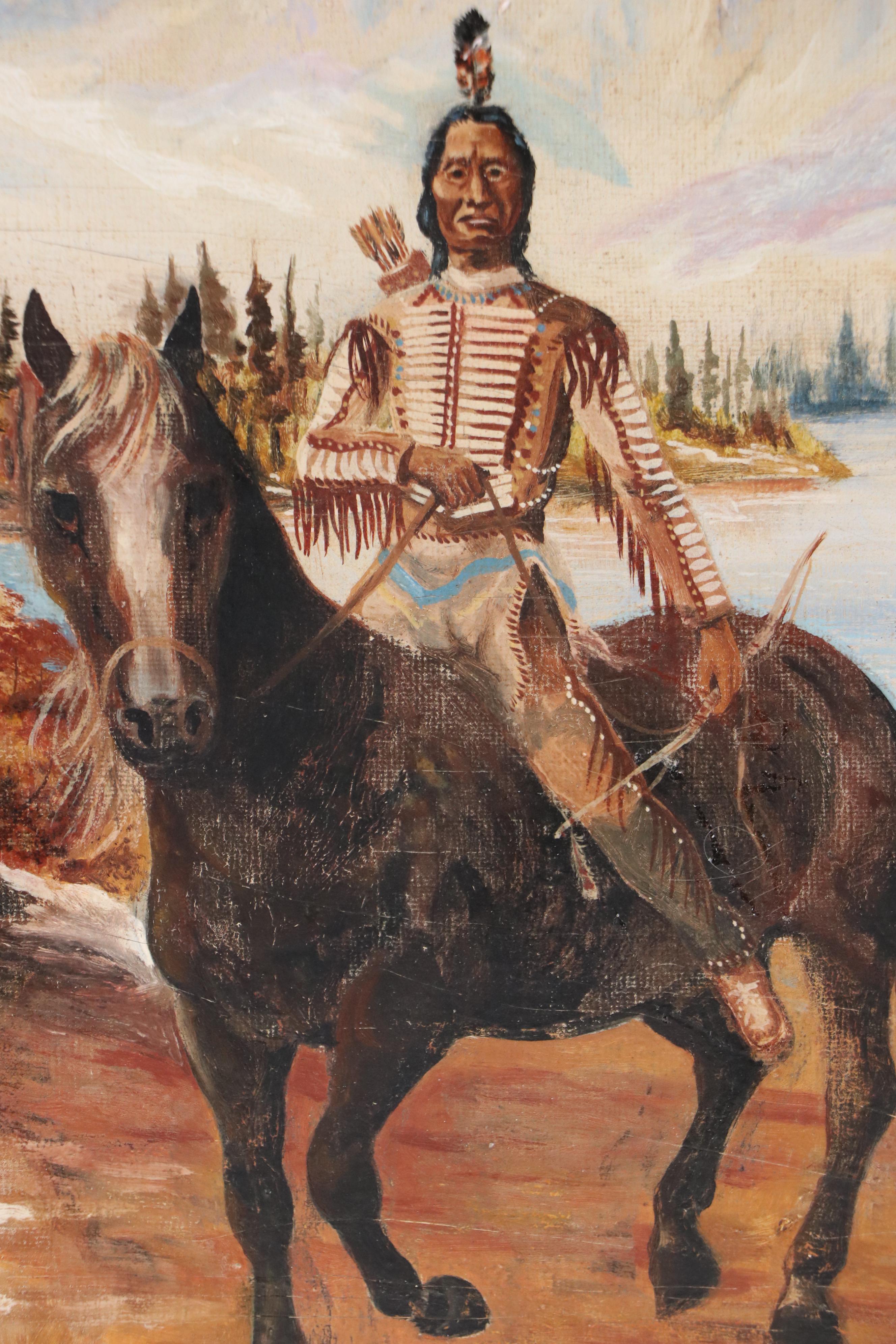 Henry C. Balink Oil Painting on Board of Native American on Horse, 20th Century
