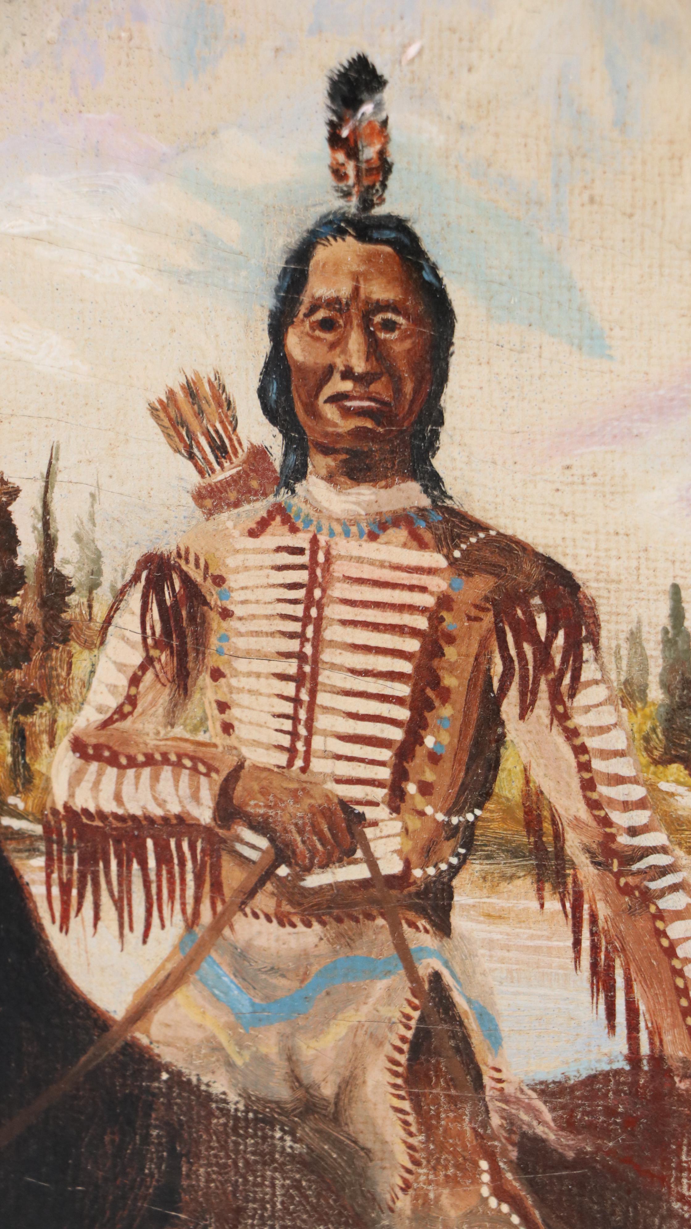 Henry C. Balink Oil Painting on Board of Native American on Horse, 20th Century