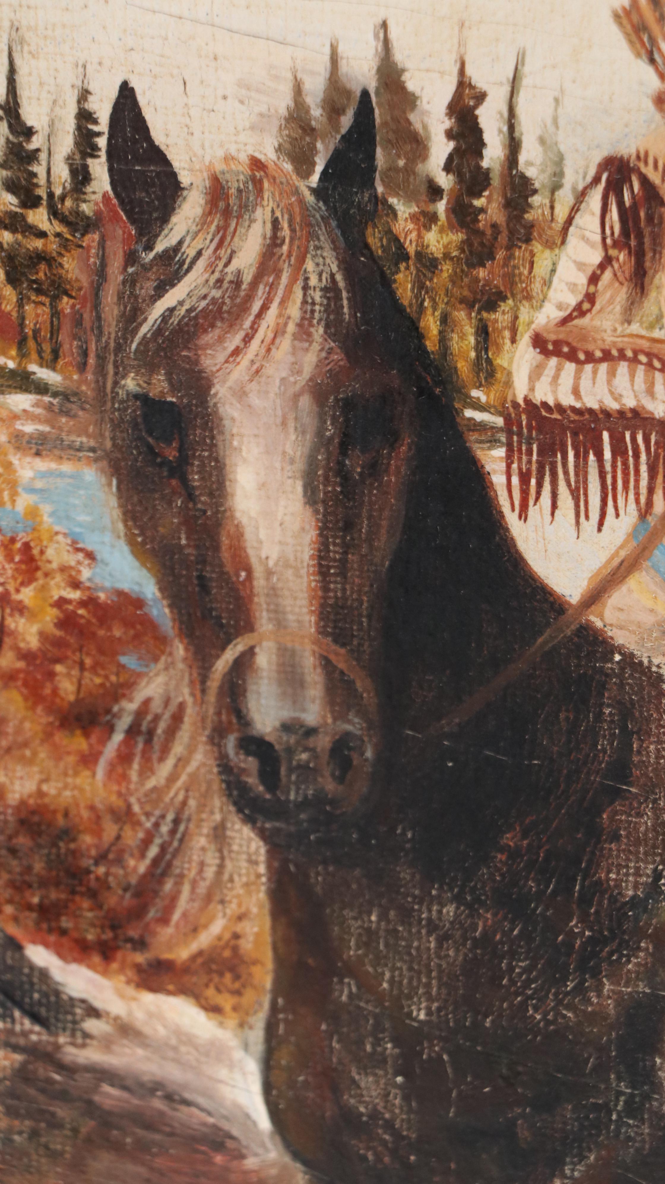 Henry C. Balink Oil Painting on Board of Native American on Horse, 20th Century