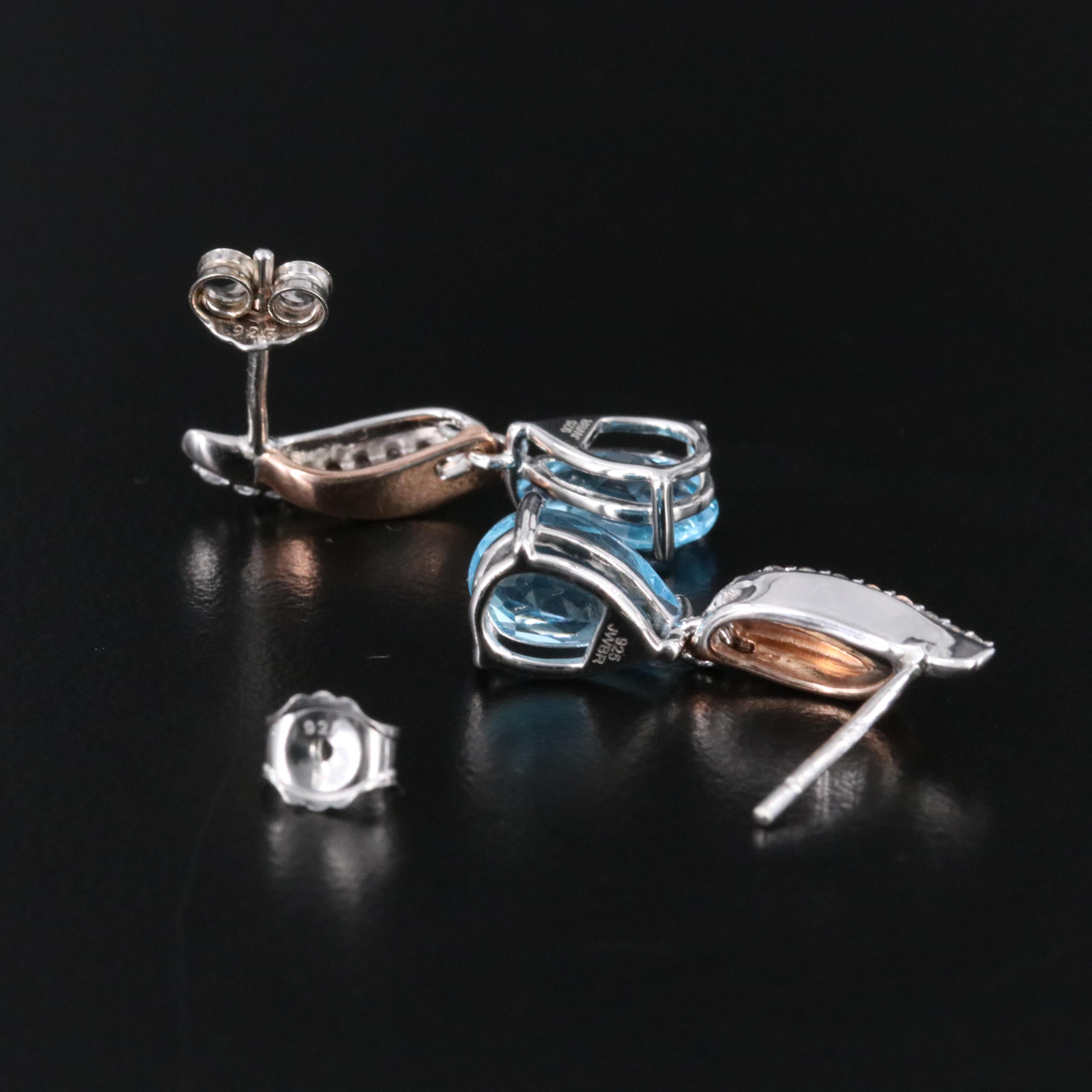 Sterling Swiss Blue Topaz and White Sapphire Earrings