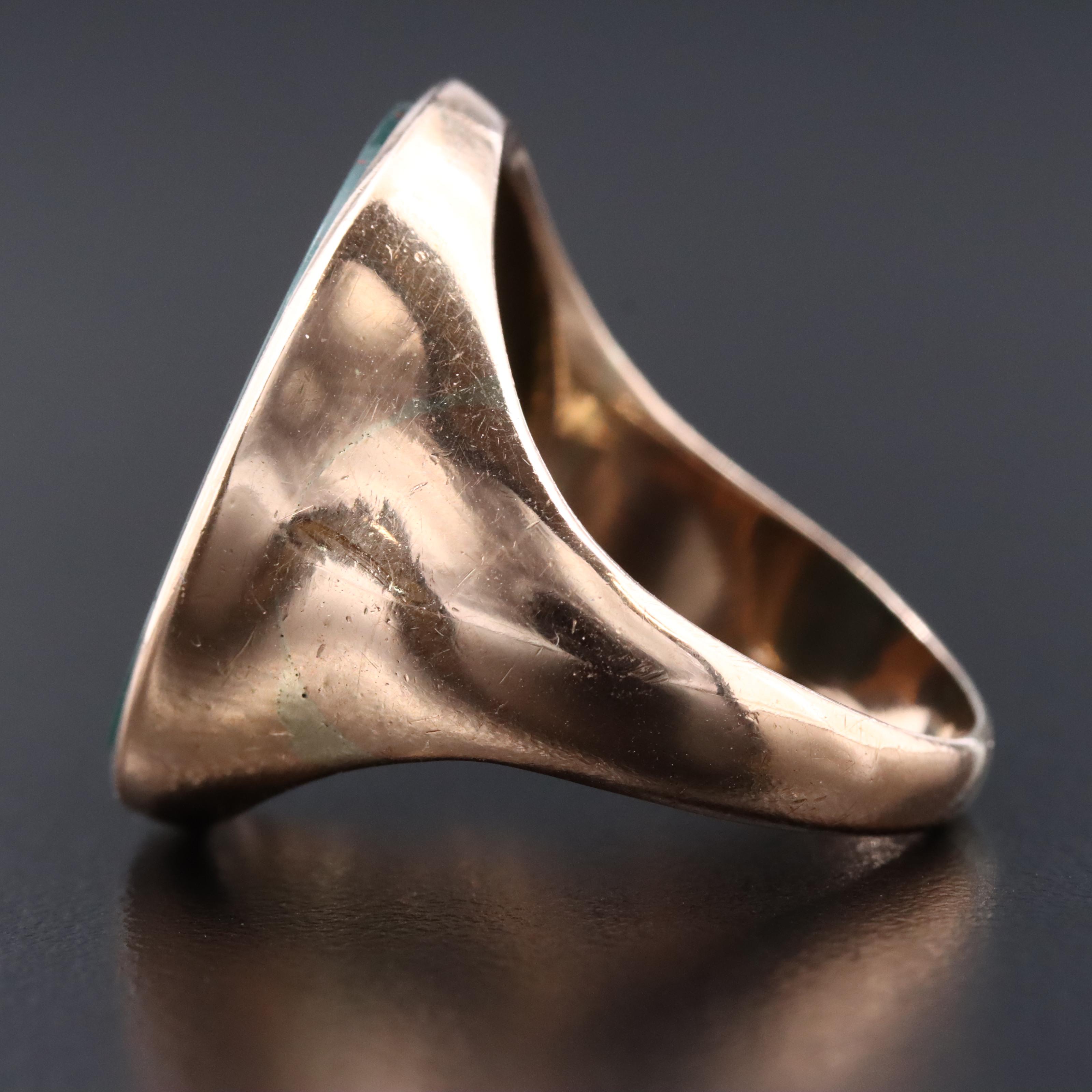 Vintage 10K Rose Gold Bloodstone Intaglio Ring with Latin Motto