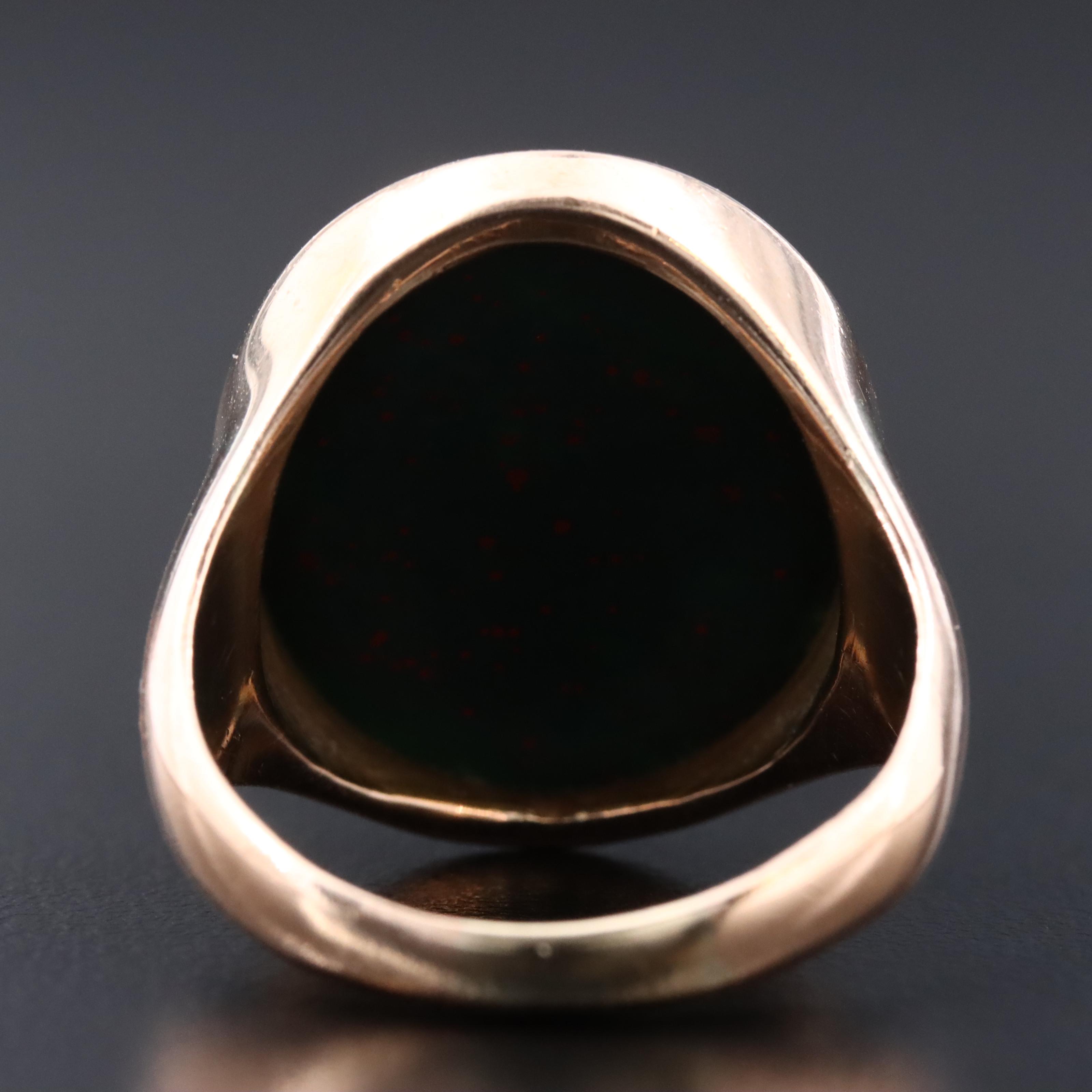 Vintage 10K Rose Gold Bloodstone Intaglio Ring with Latin Motto
