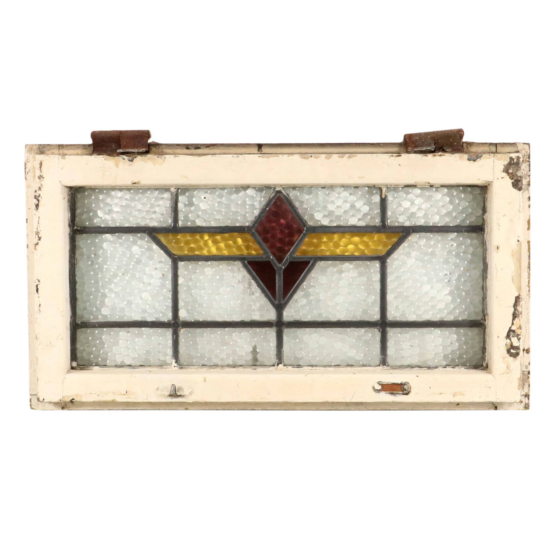 English Style Art Deco Yellow and Pink Stained Lead Glass Window Panel