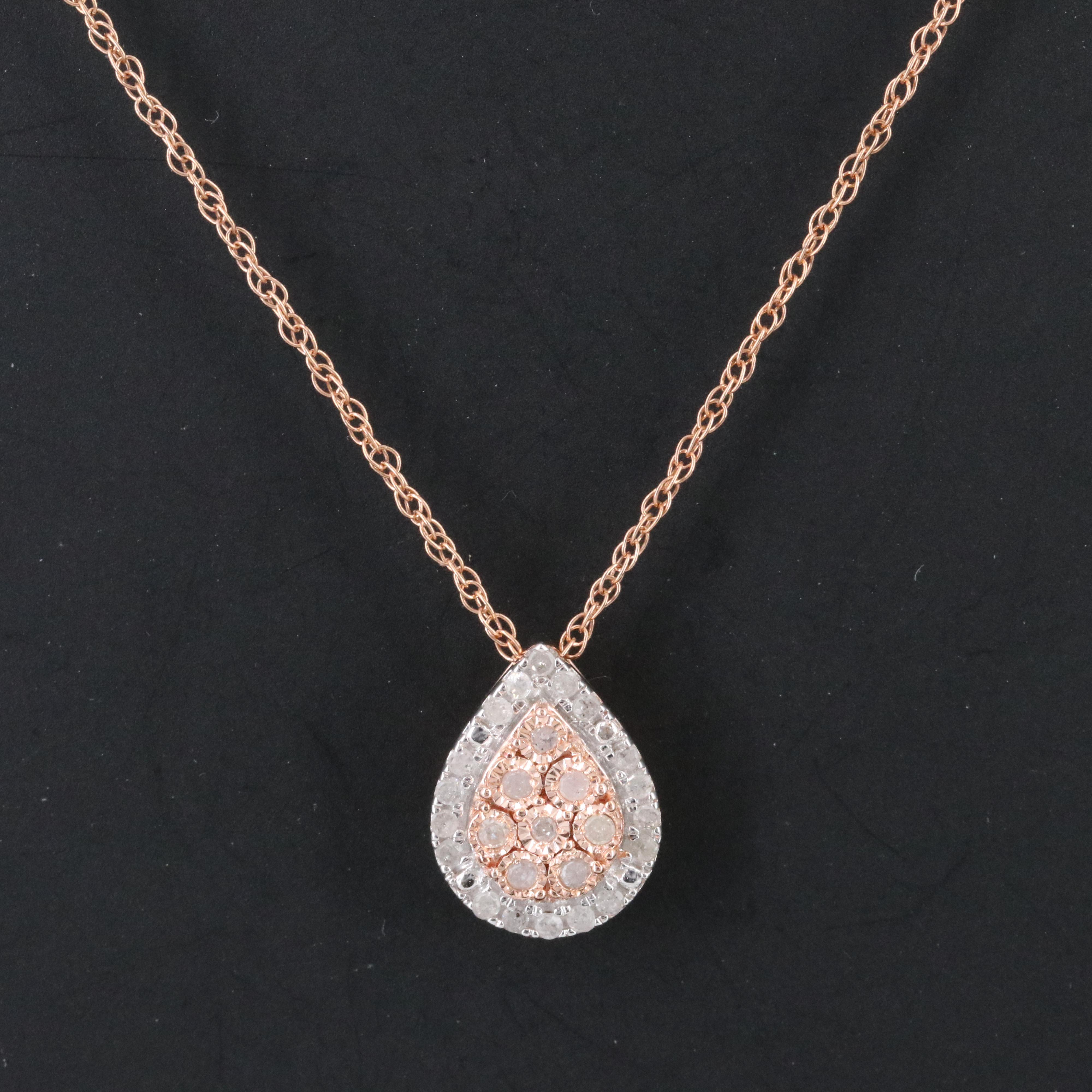 Sterling and Diamond Pendant Necklace in Rose Tone