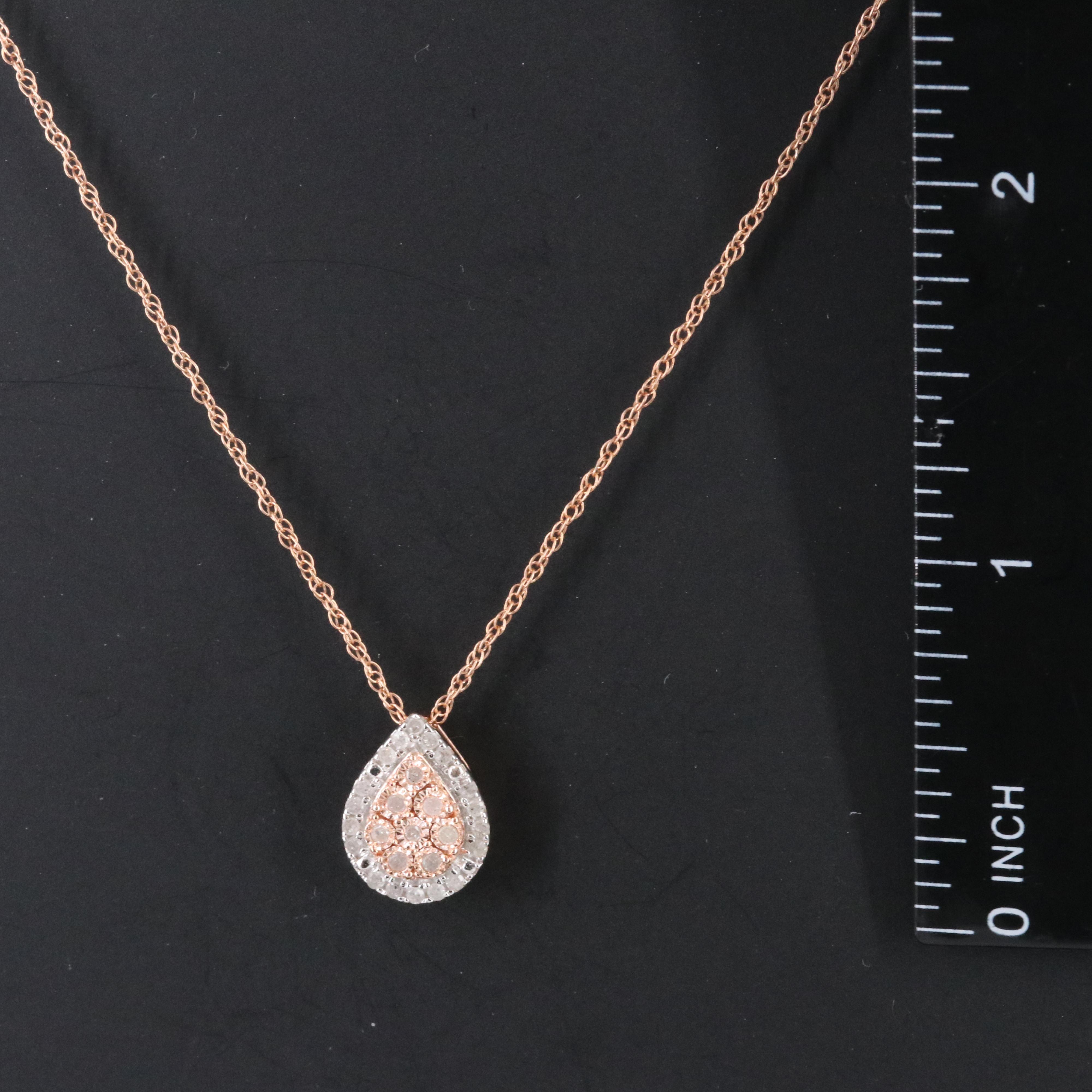 Sterling and Diamond Pendant Necklace in Rose Tone