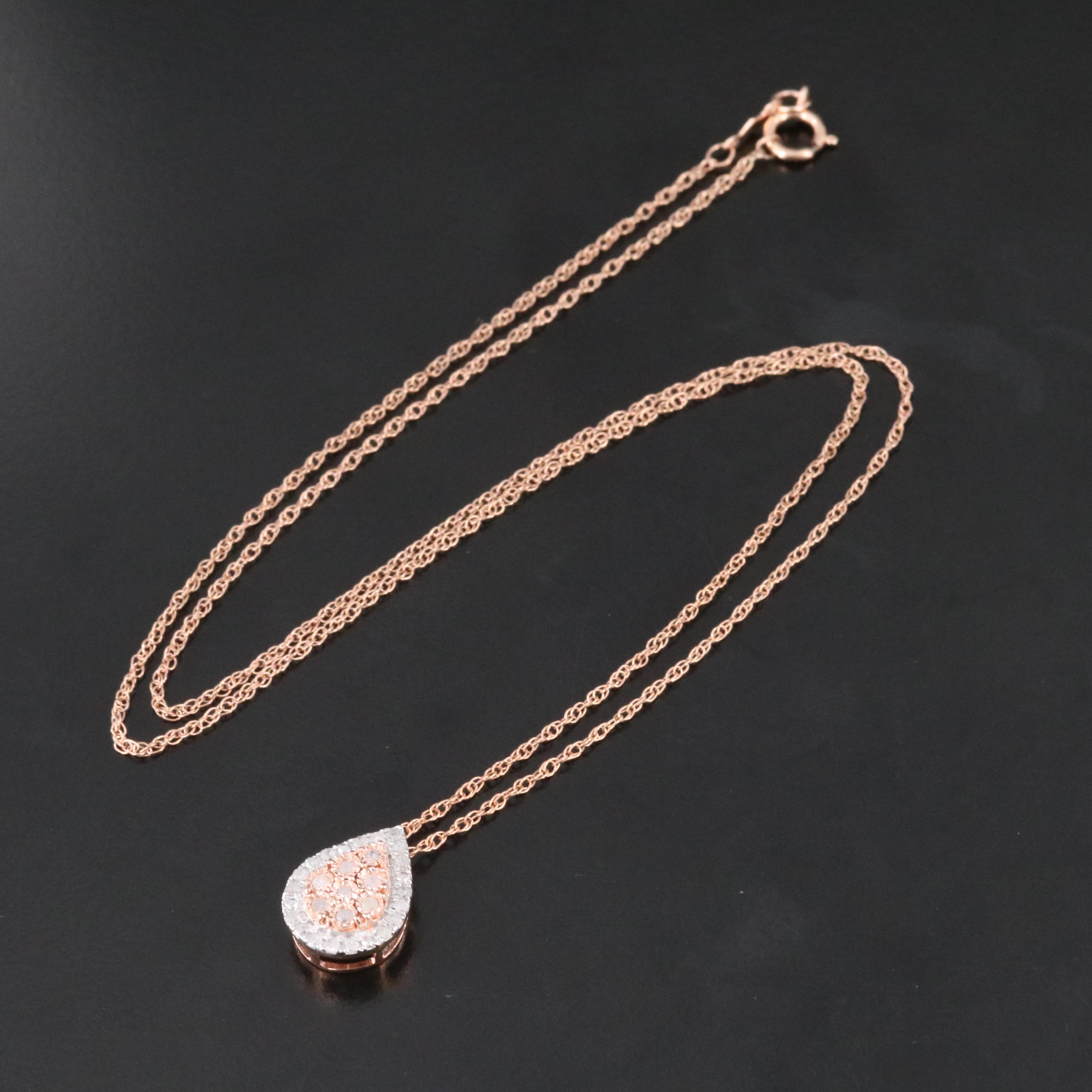 Sterling and Diamond Pendant Necklace in Rose Tone