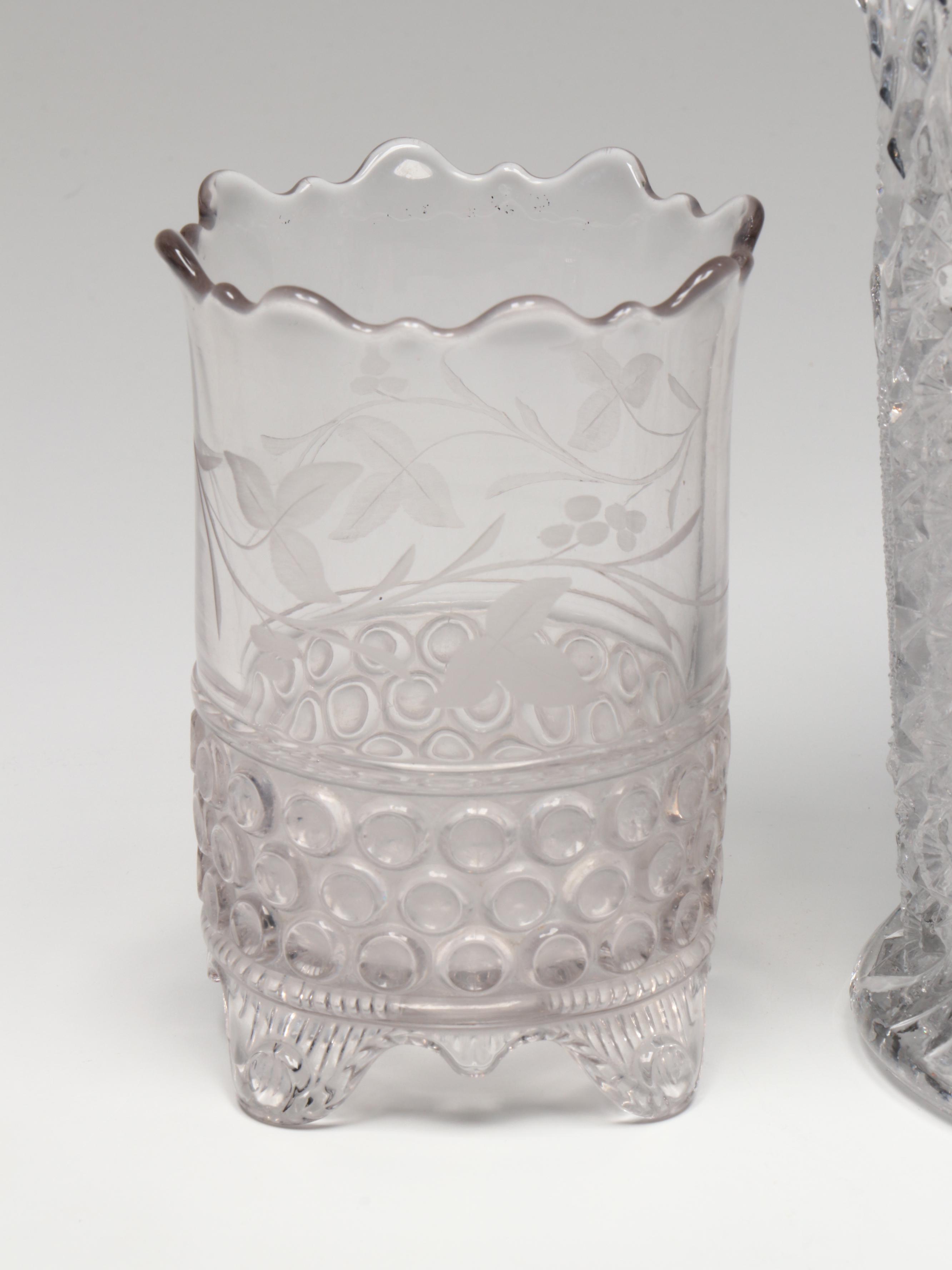 American Brilliant Cut Ewer and Bowl with Other Table Accessories