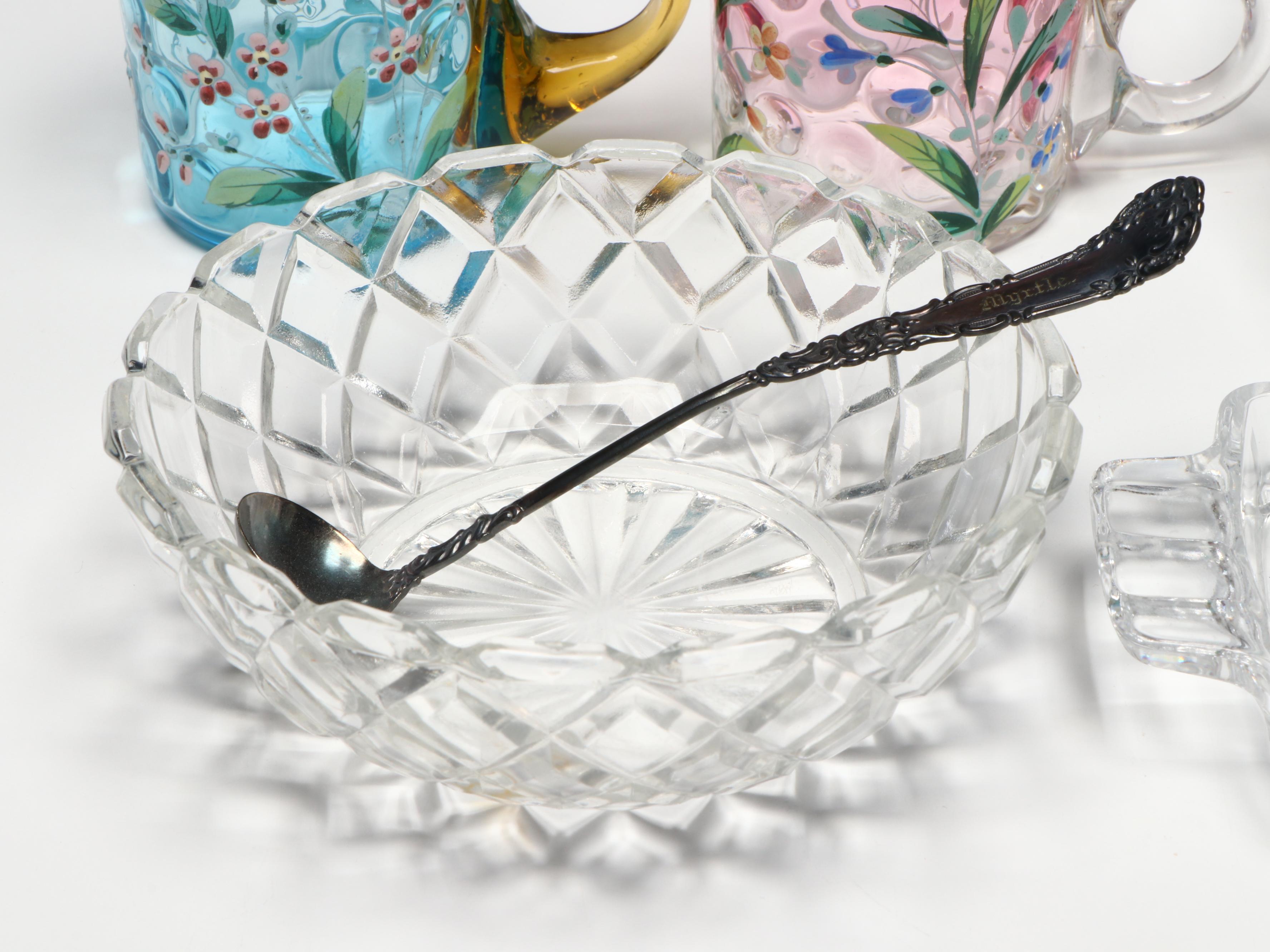 American Brilliant Cut Ewer and Bowl with Other Table Accessories