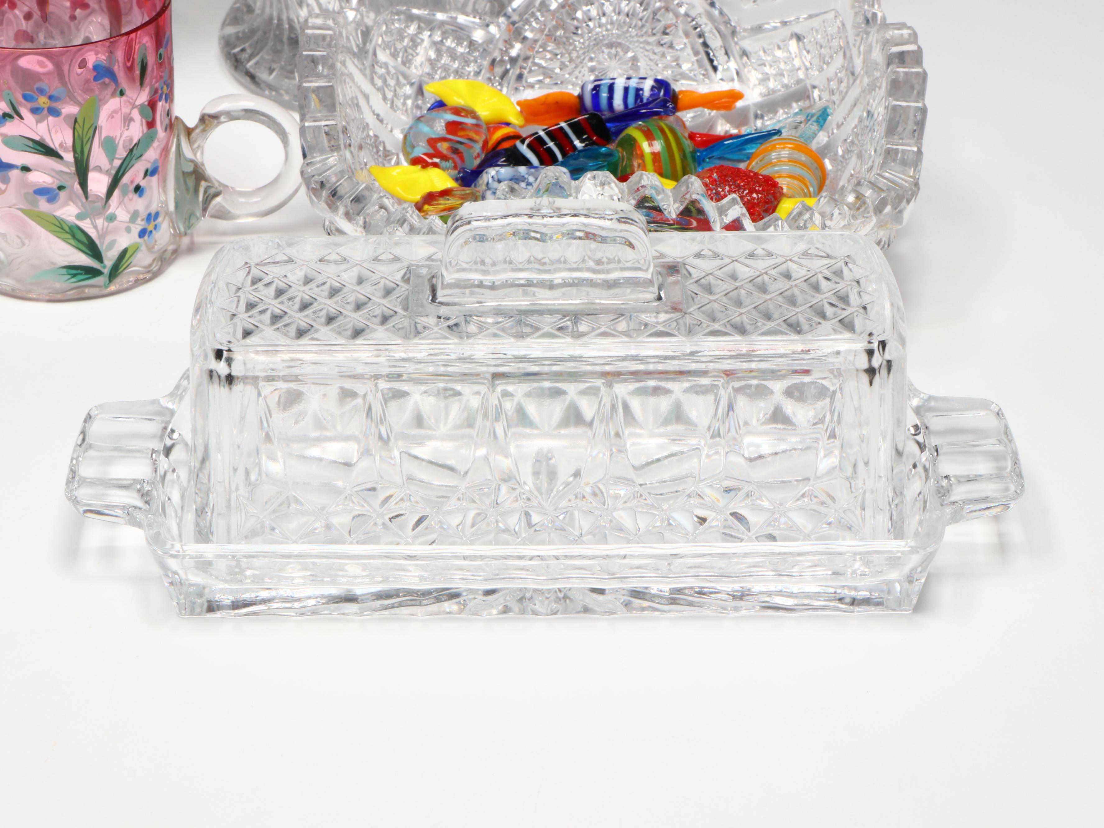 American Brilliant Cut Ewer and Bowl with Other Table Accessories