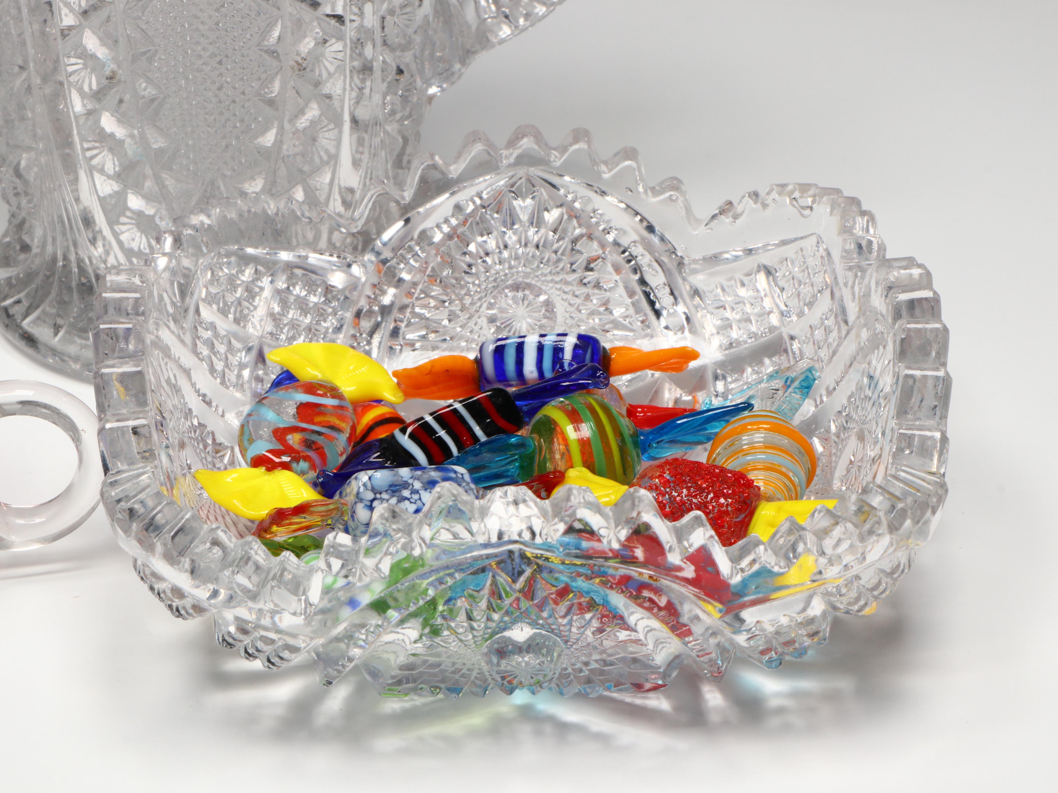 American Brilliant Cut Ewer and Bowl with Other Table Accessories