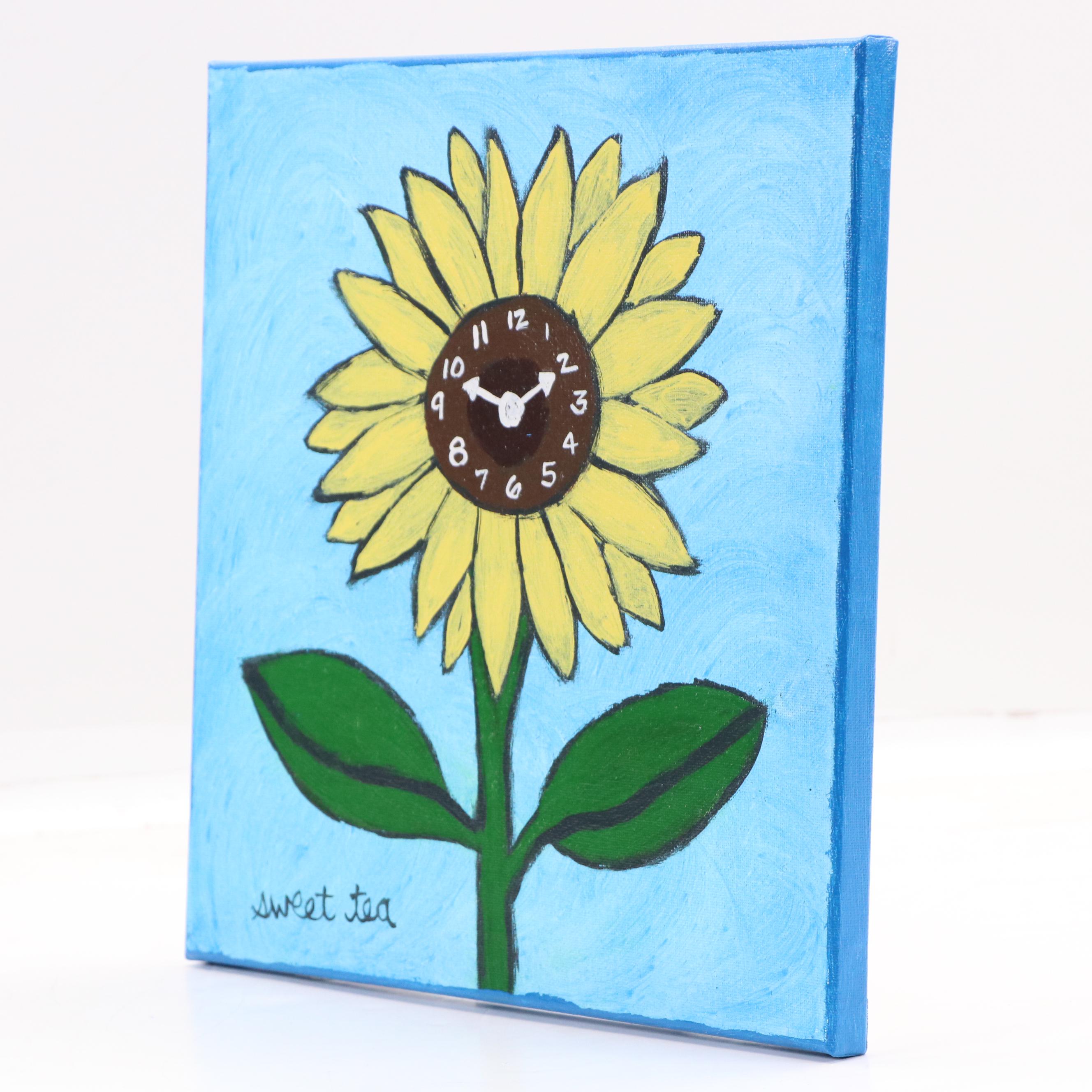 Sweet Tea Folk Floral Acrylic Painting, 21st Century
