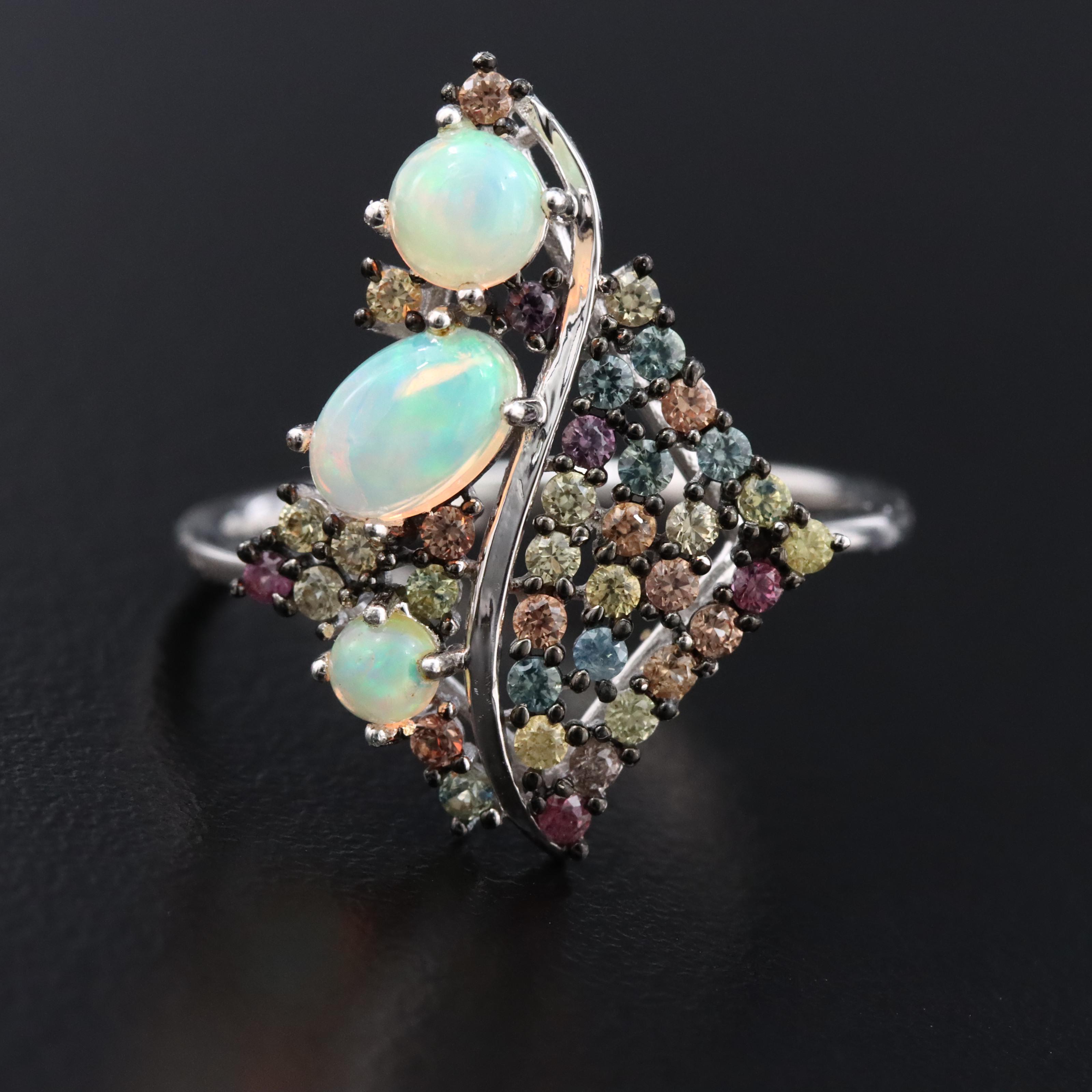 Sterling Opal and Sapphire Ring