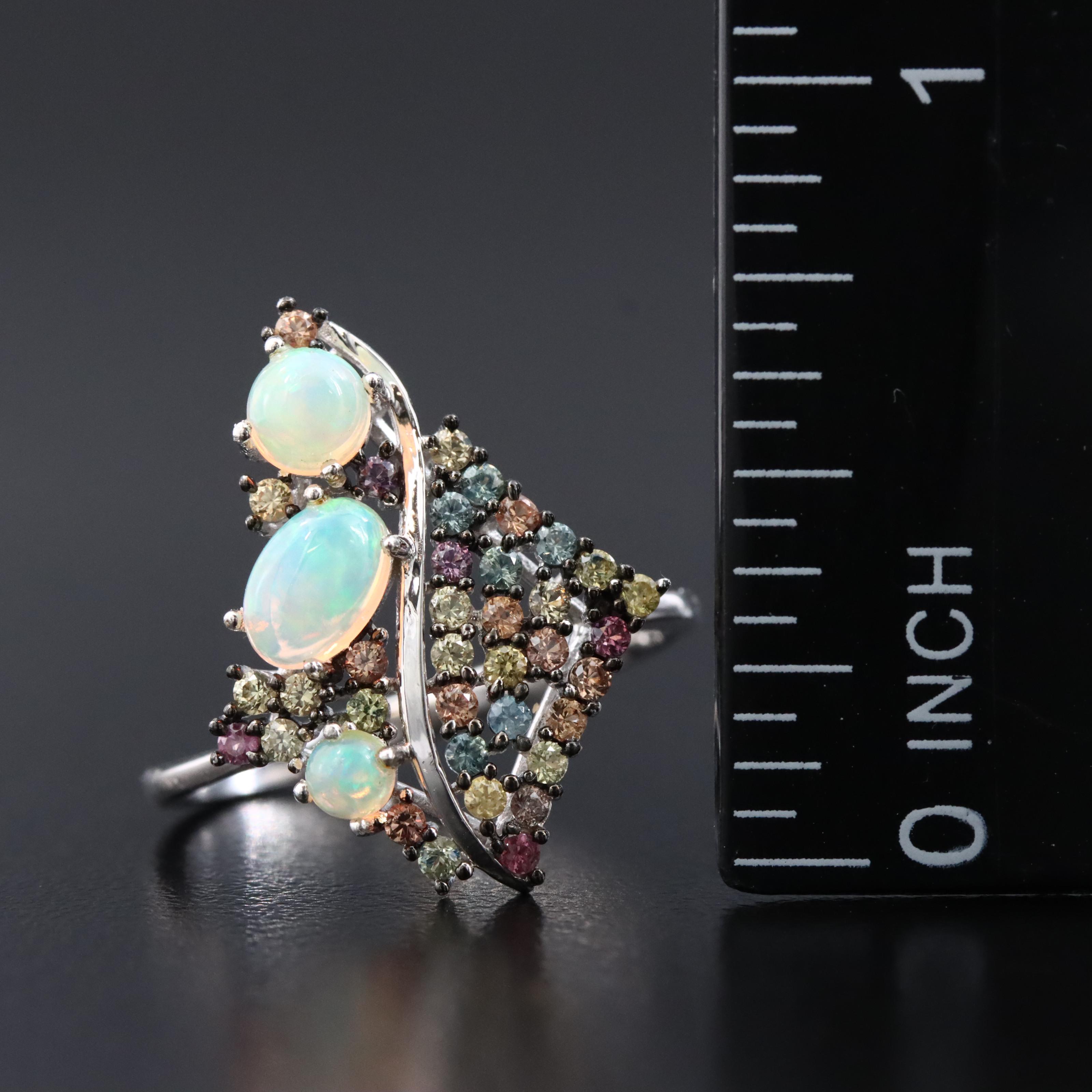 Sterling Opal and Sapphire Ring
