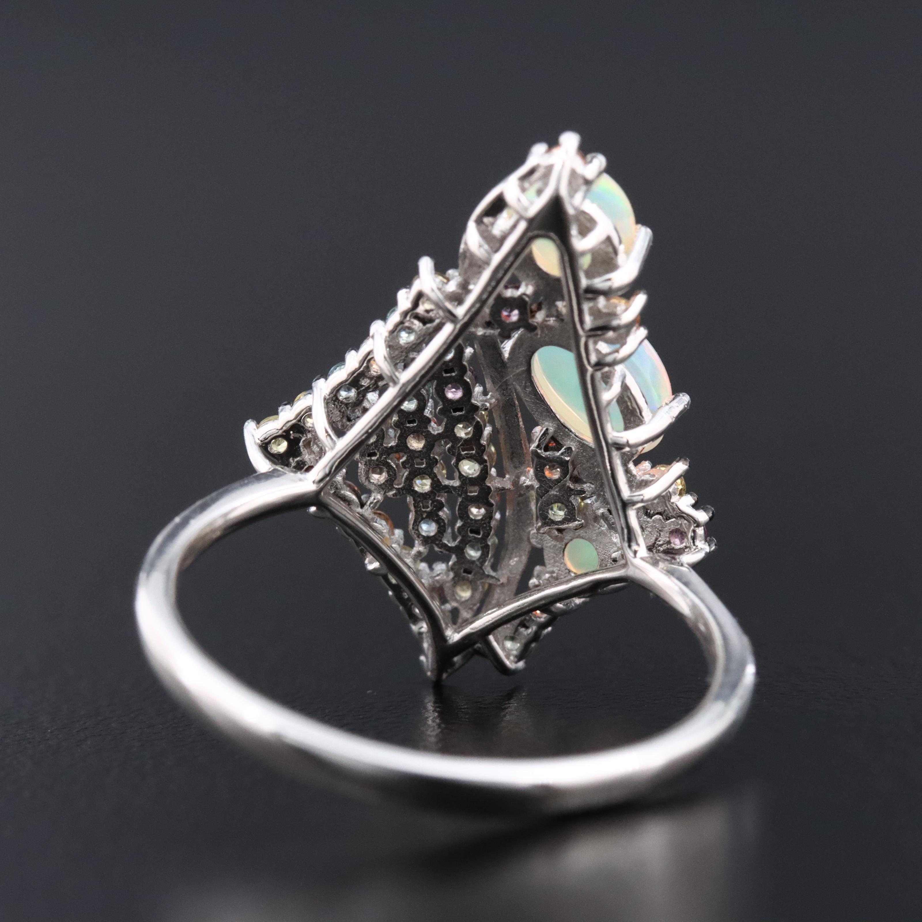 Sterling Opal and Sapphire Ring