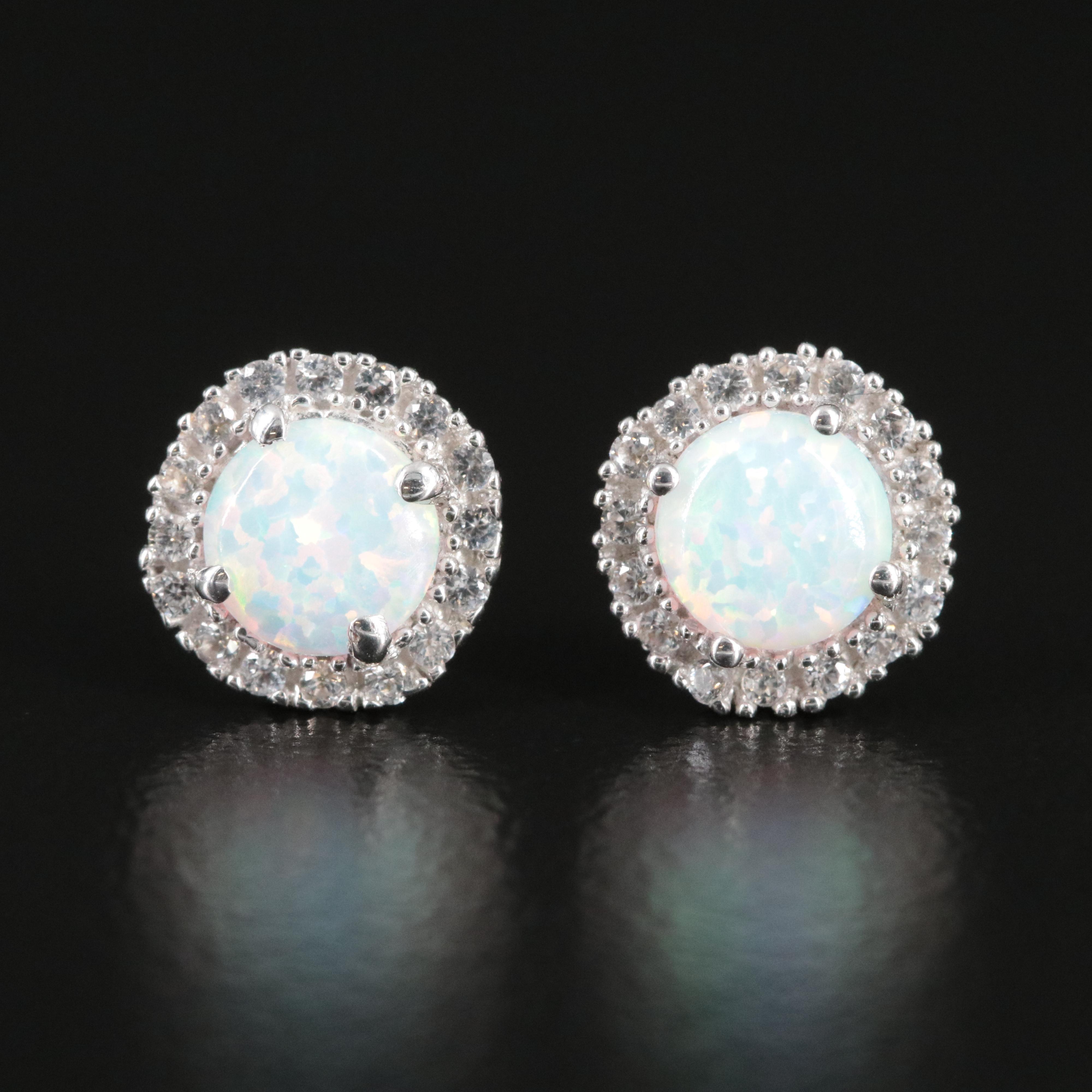 Sterling Opal and White Sapphire Earrings