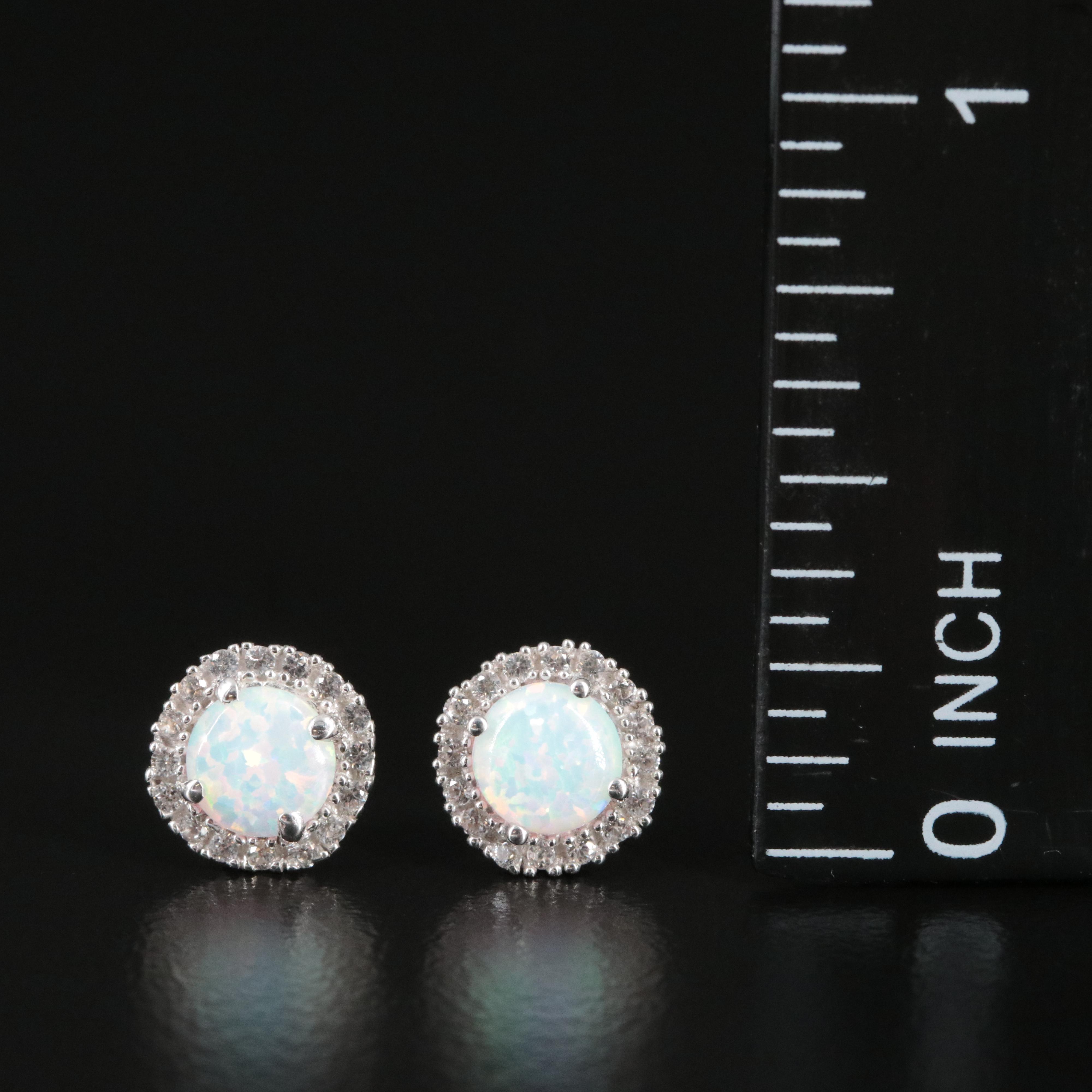 Sterling Opal and White Sapphire Earrings