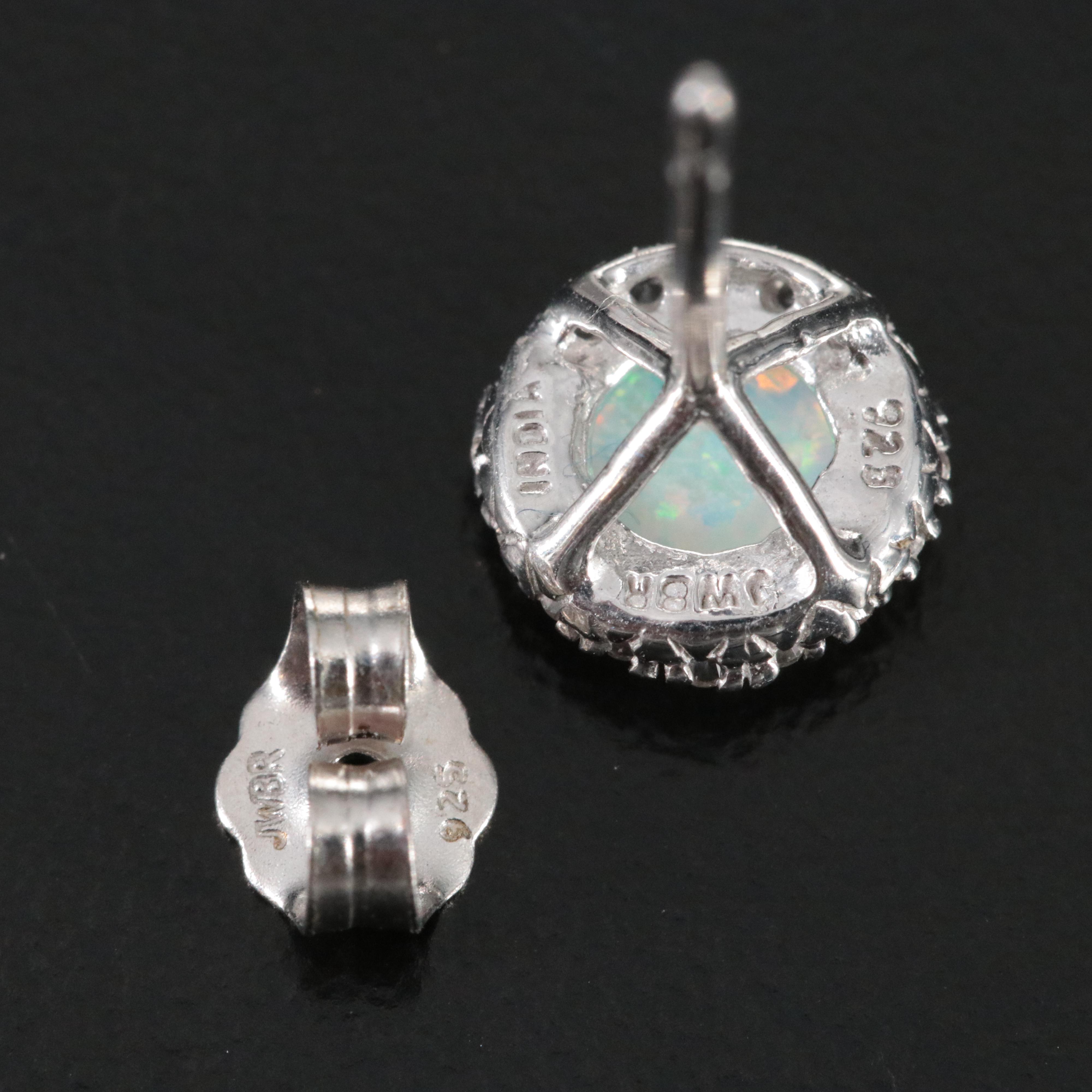 Sterling Opal and White Sapphire Earrings