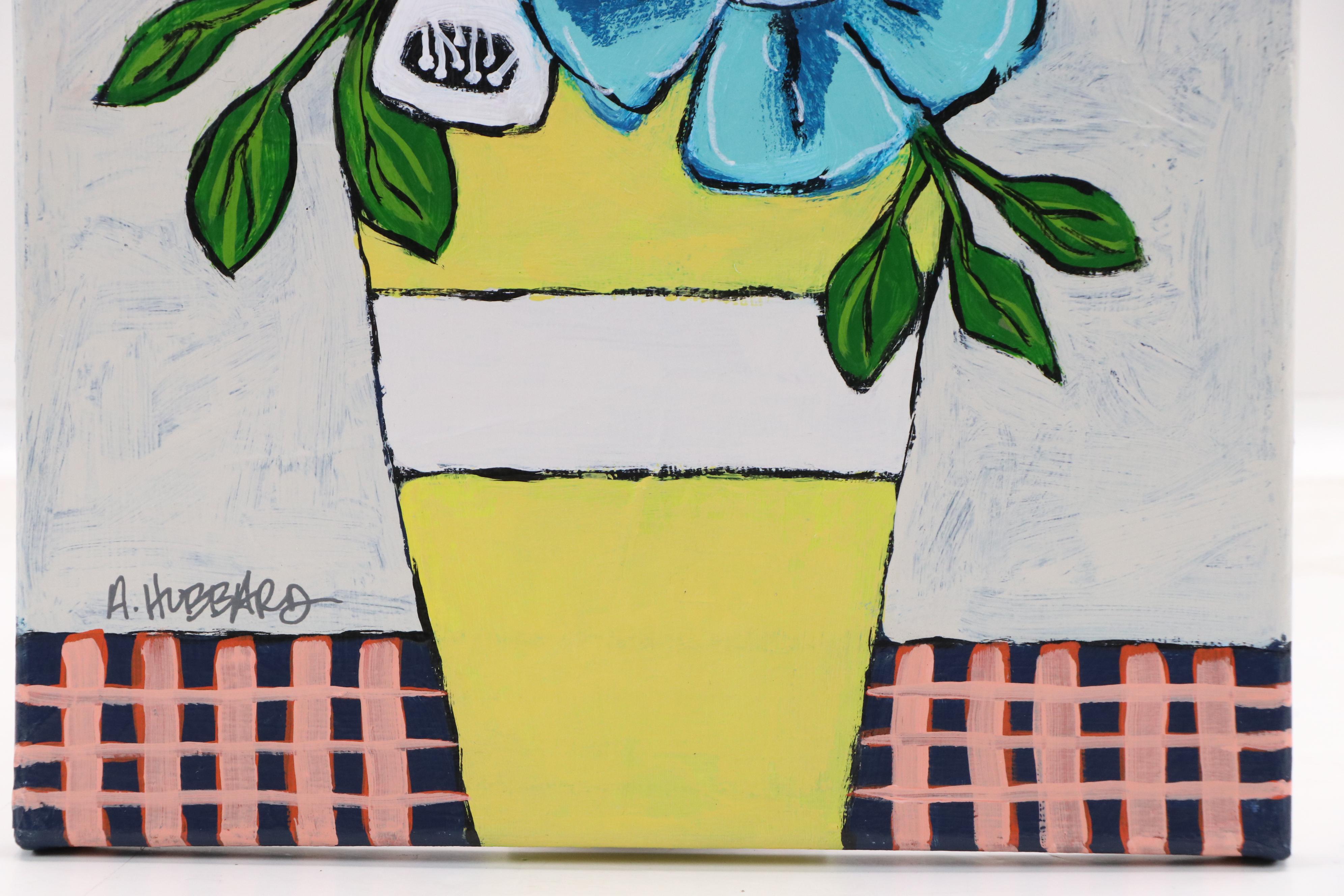 Angie Hubbard Stylized Floral Still Life Acrylic Painting, 21st Century