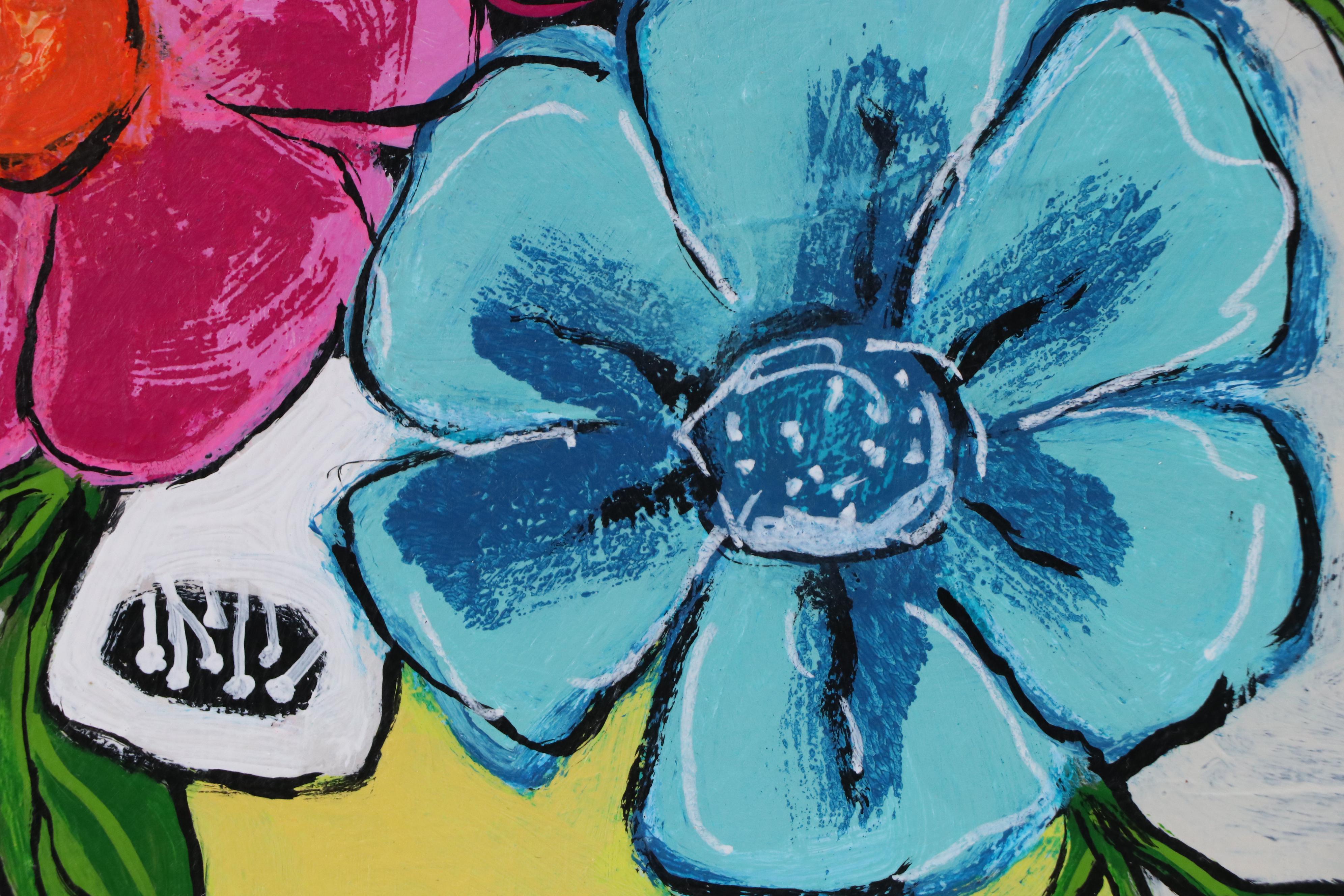 Angie Hubbard Stylized Floral Still Life Acrylic Painting, 21st Century