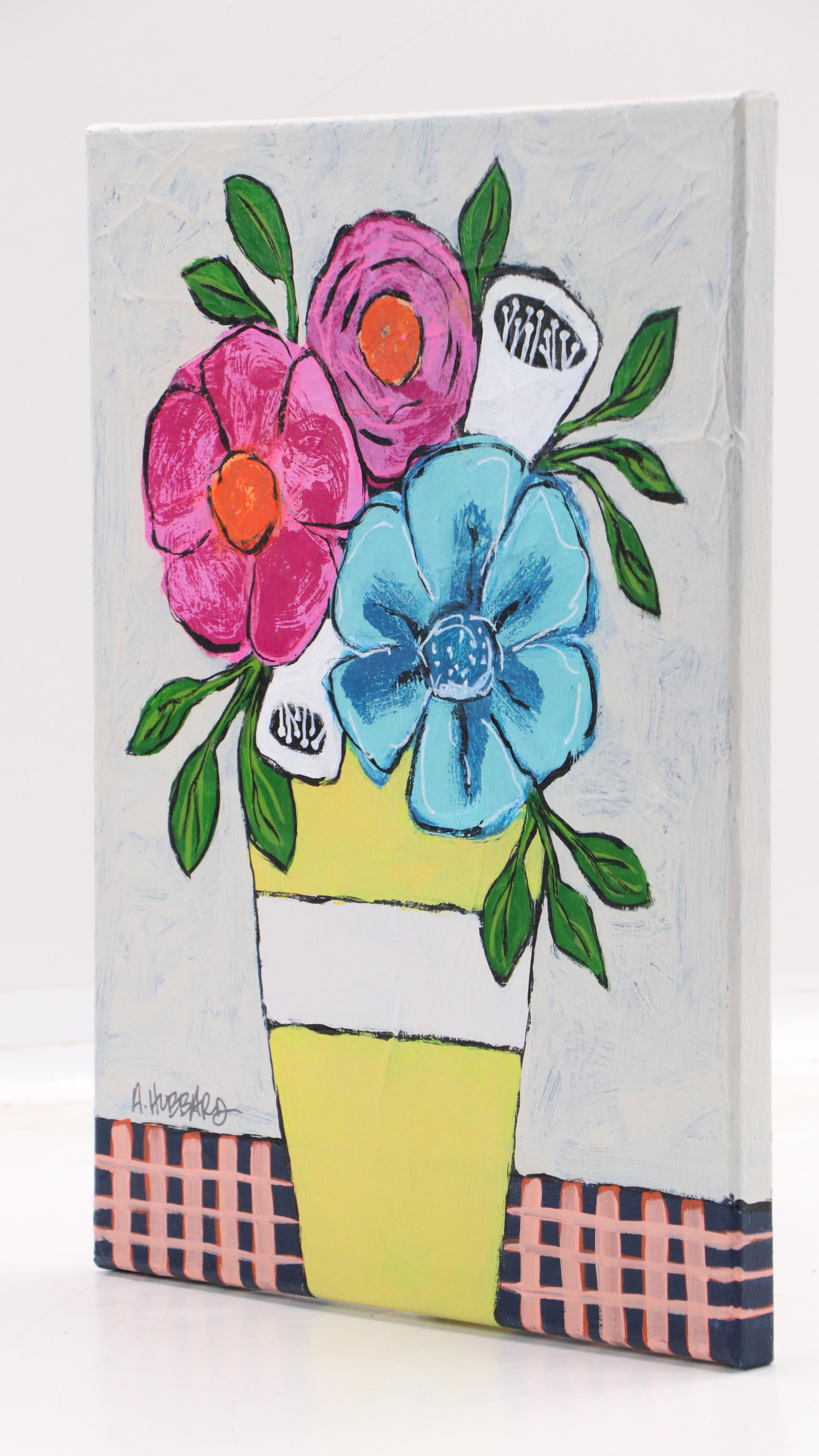 Angie Hubbard Stylized Floral Still Life Acrylic Painting, 21st Century