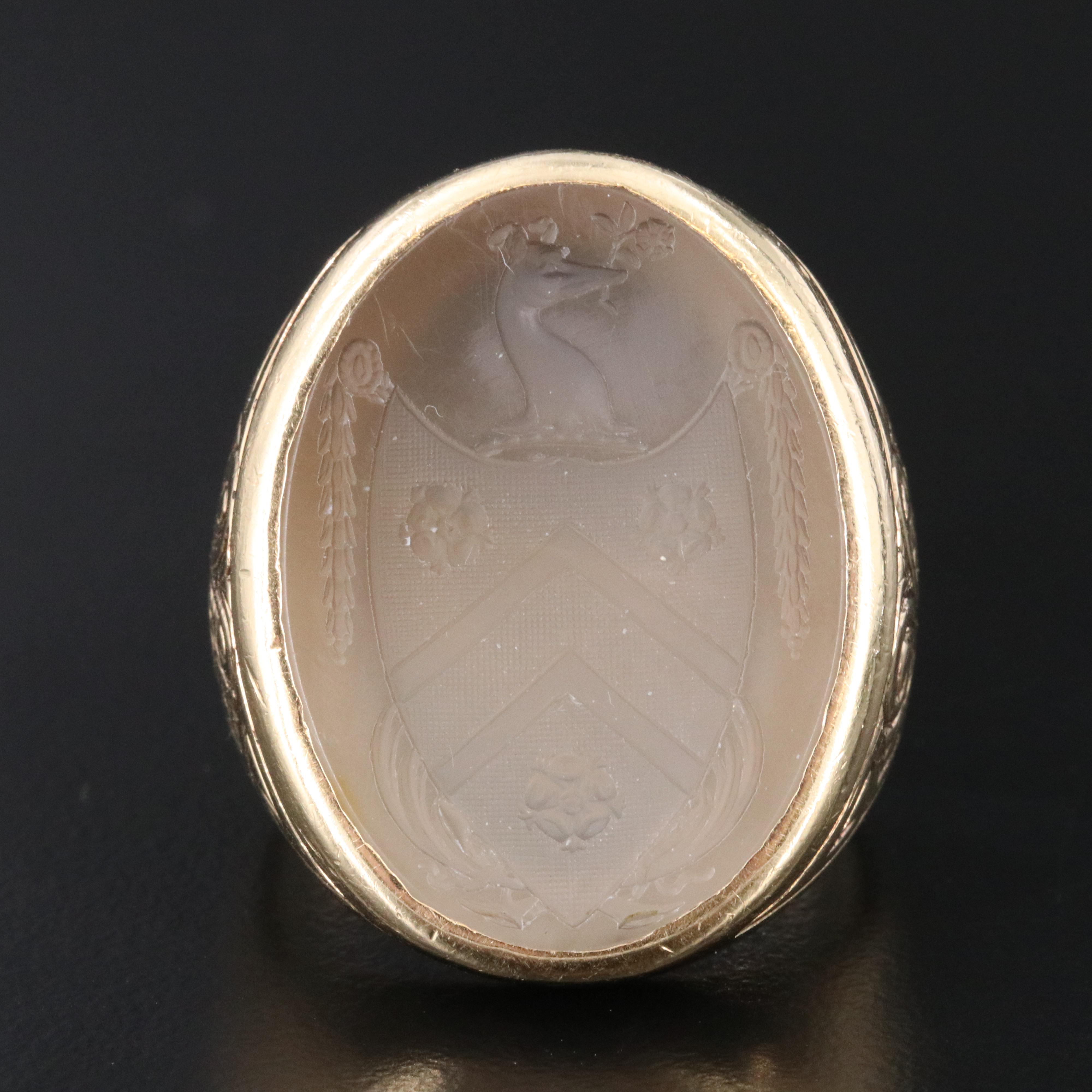 Vintage 14K Quartz Intaglio Crest Ring