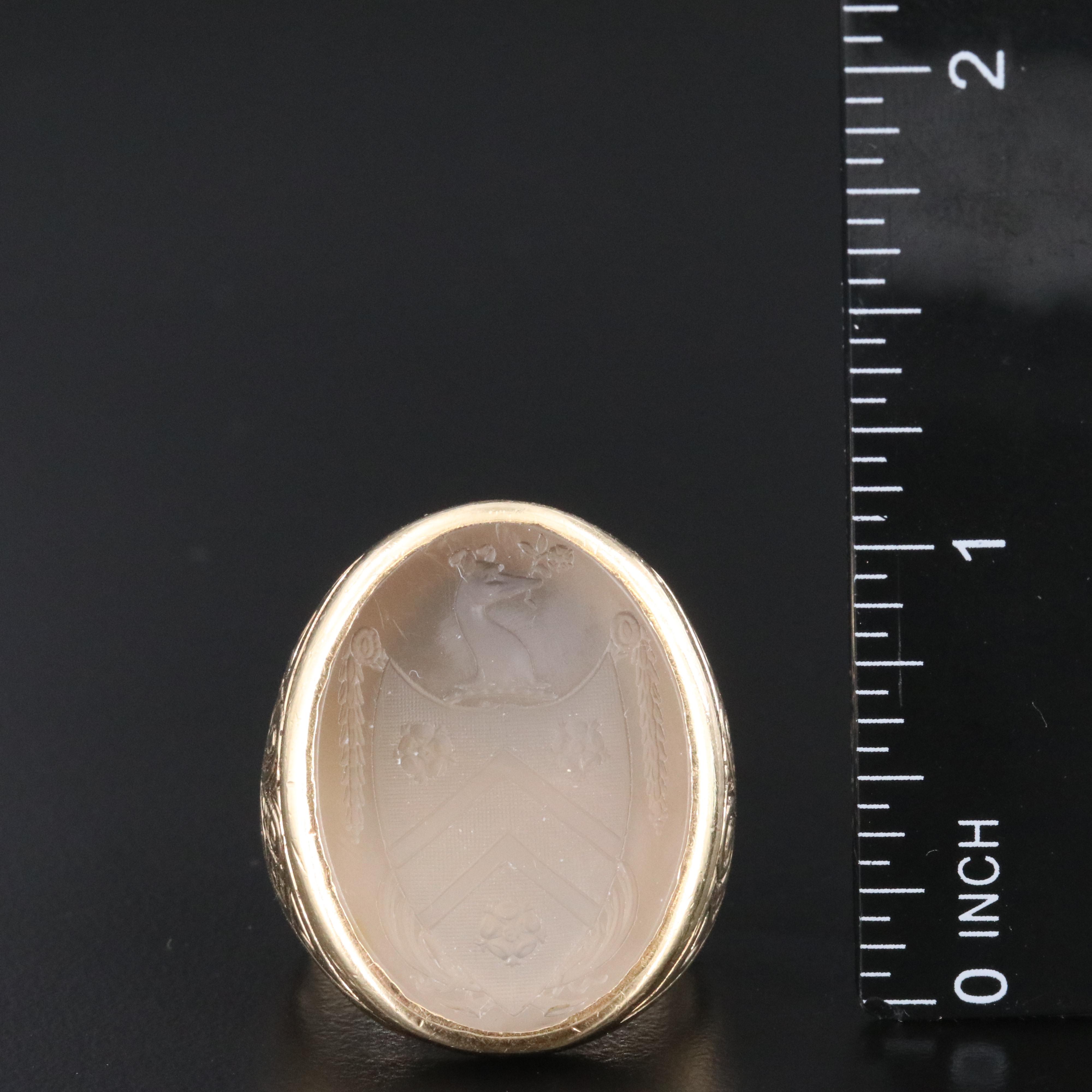 Vintage 14K Quartz Intaglio Crest Ring