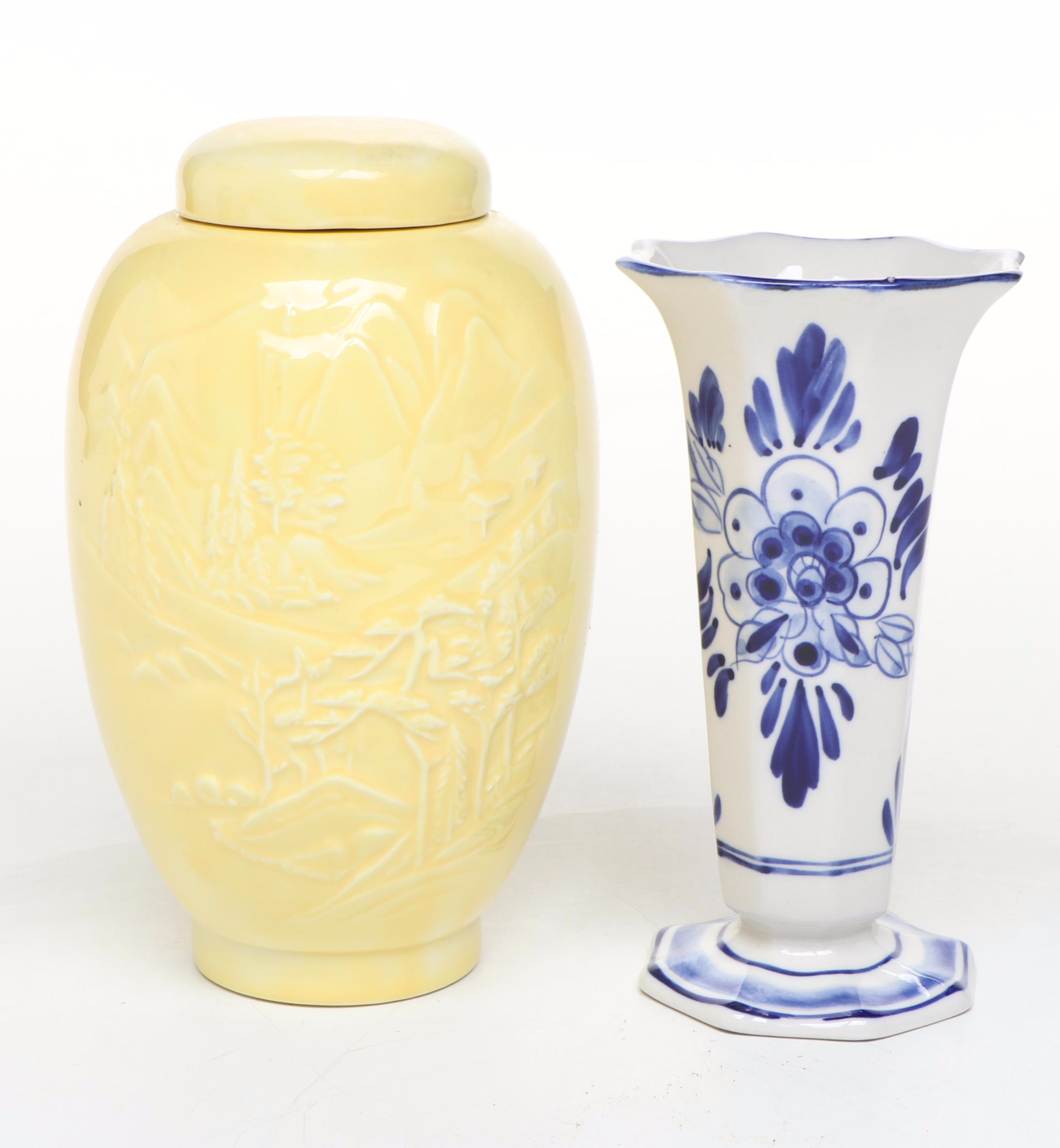 Marino Italian Bowl, Delfts Blue Trumpet Vase, Reverse Decoupage Vase, More