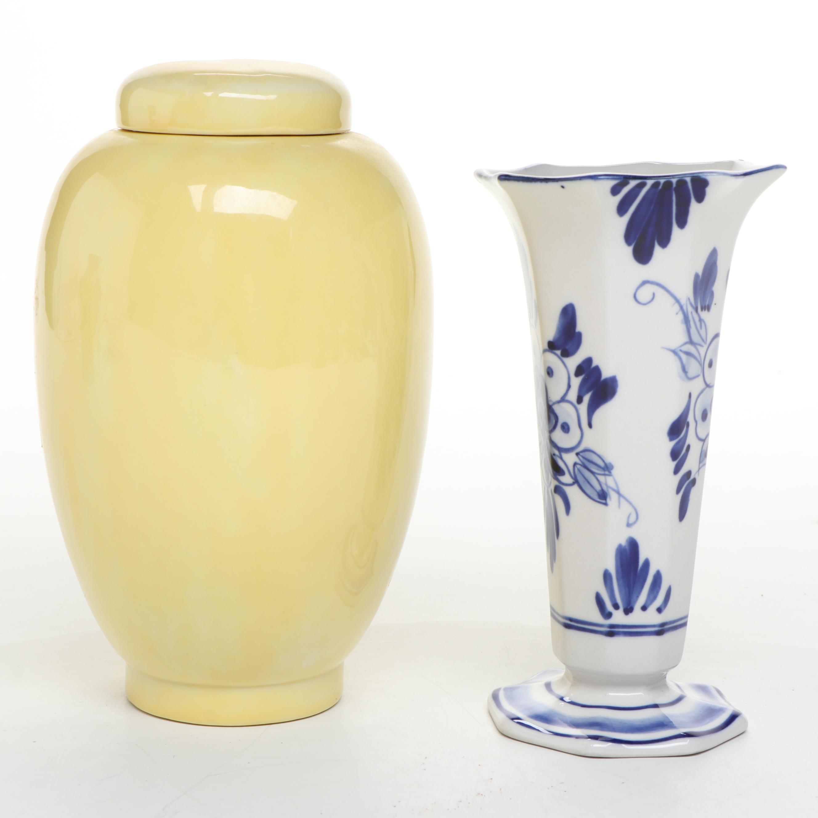 Marino Italian Bowl, Delfts Blue Trumpet Vase, Reverse Decoupage Vase, More