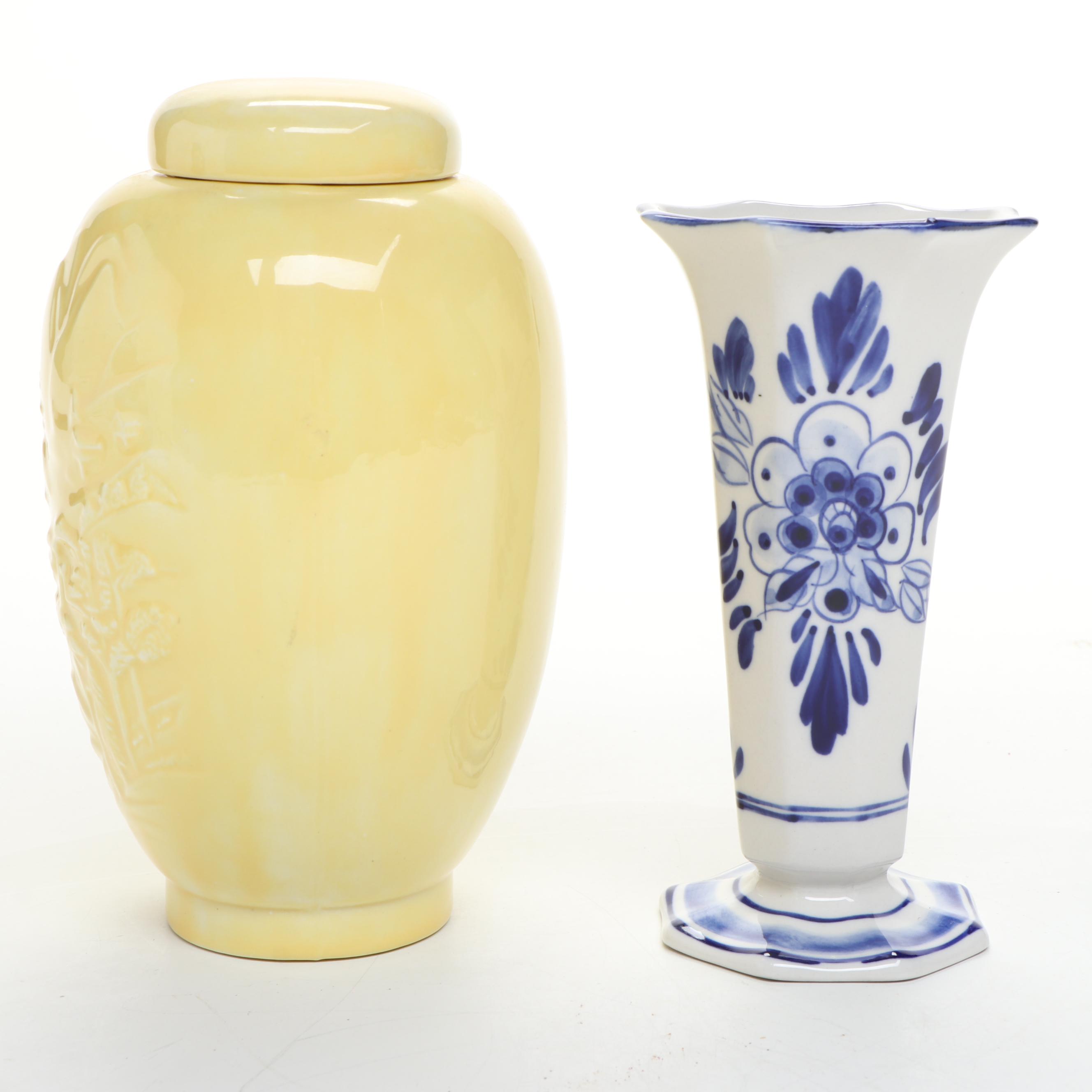 Marino Italian Bowl, Delfts Blue Trumpet Vase, Reverse Decoupage Vase, More