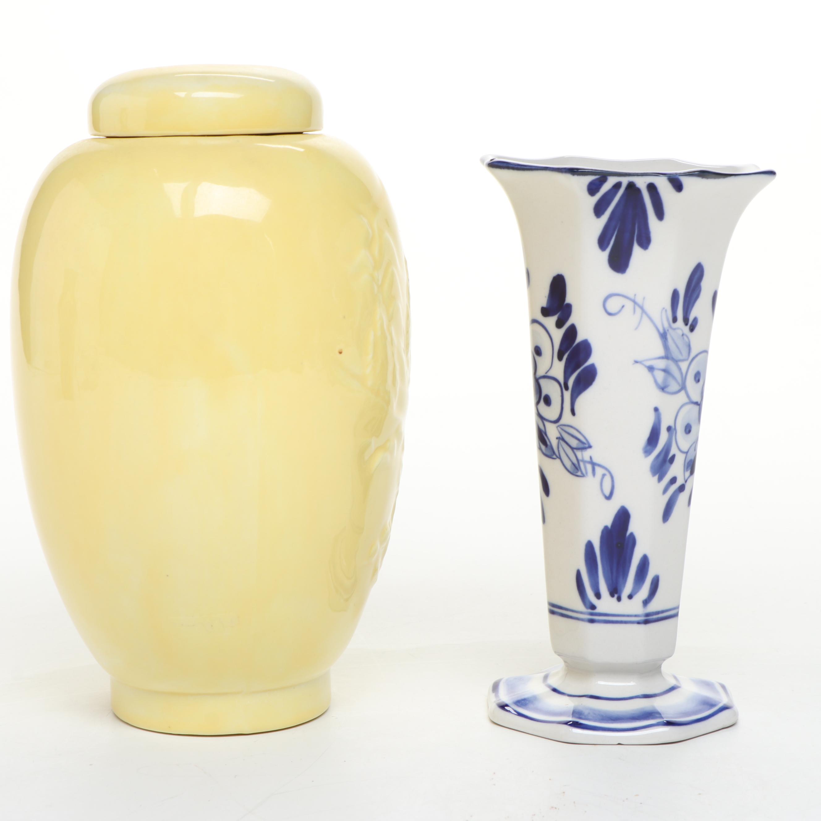 Marino Italian Bowl, Delfts Blue Trumpet Vase, Reverse Decoupage Vase, More