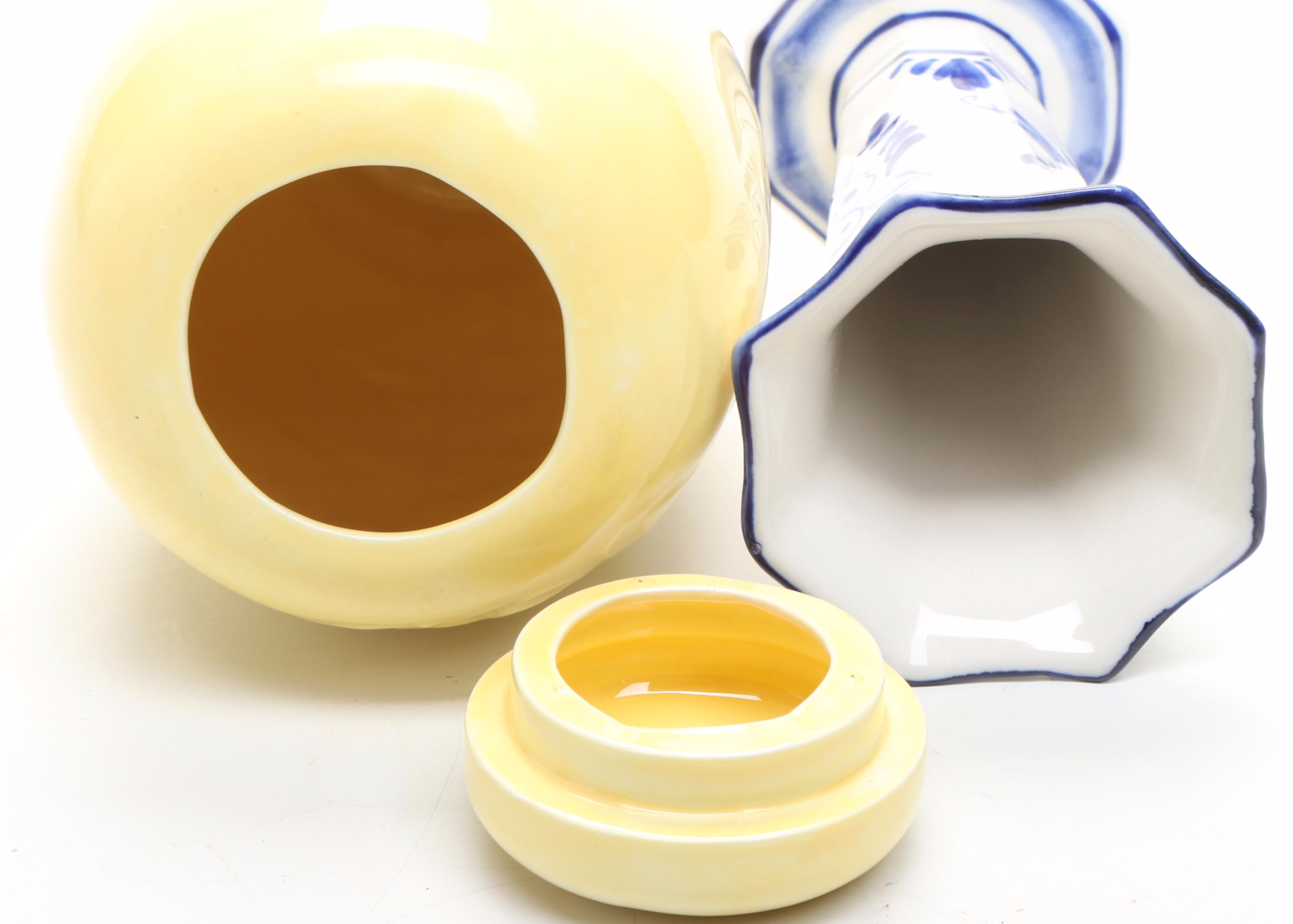 Marino Italian Bowl, Delfts Blue Trumpet Vase, Reverse Decoupage Vase, More