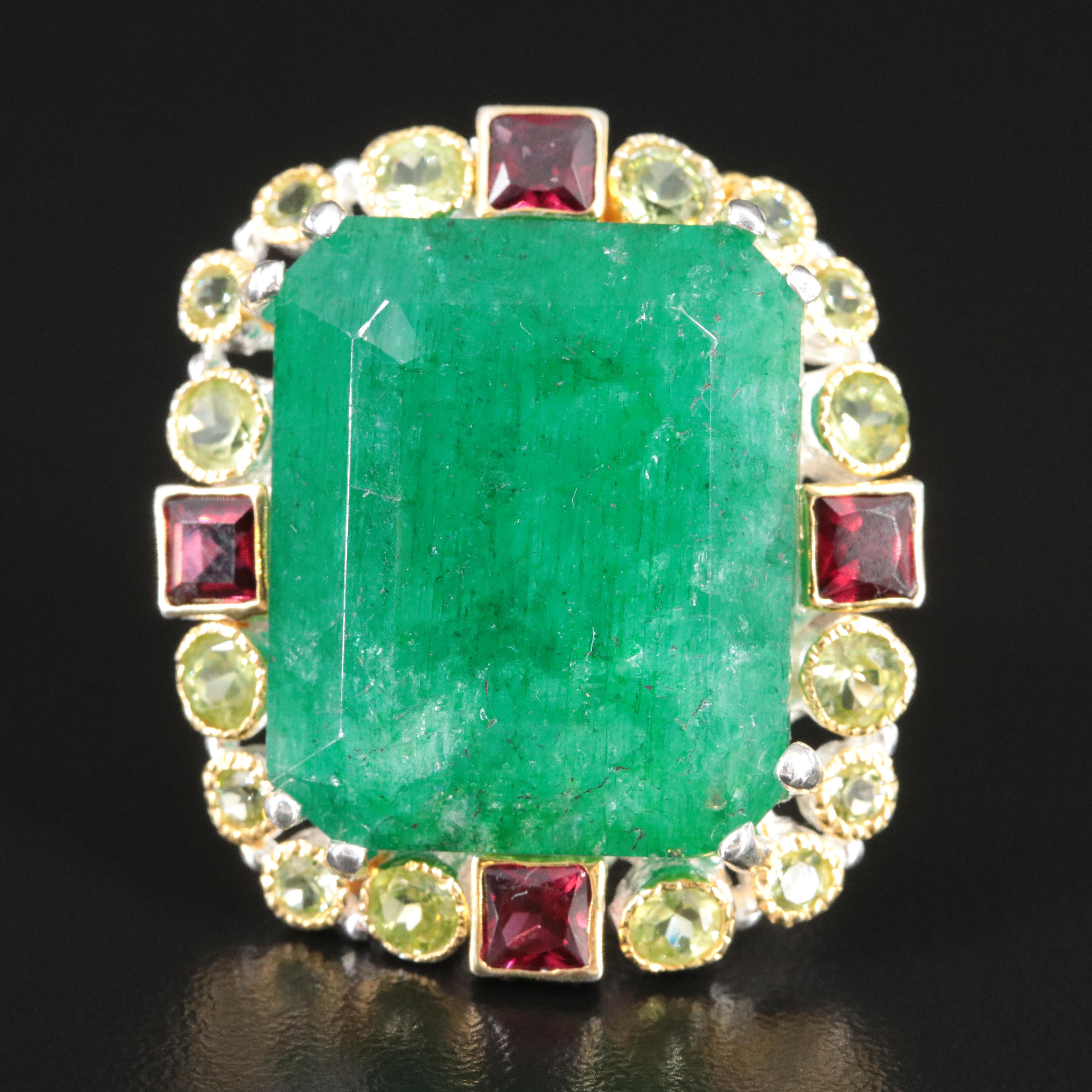 Sterling Beryl, Peridot and Garnet Ring