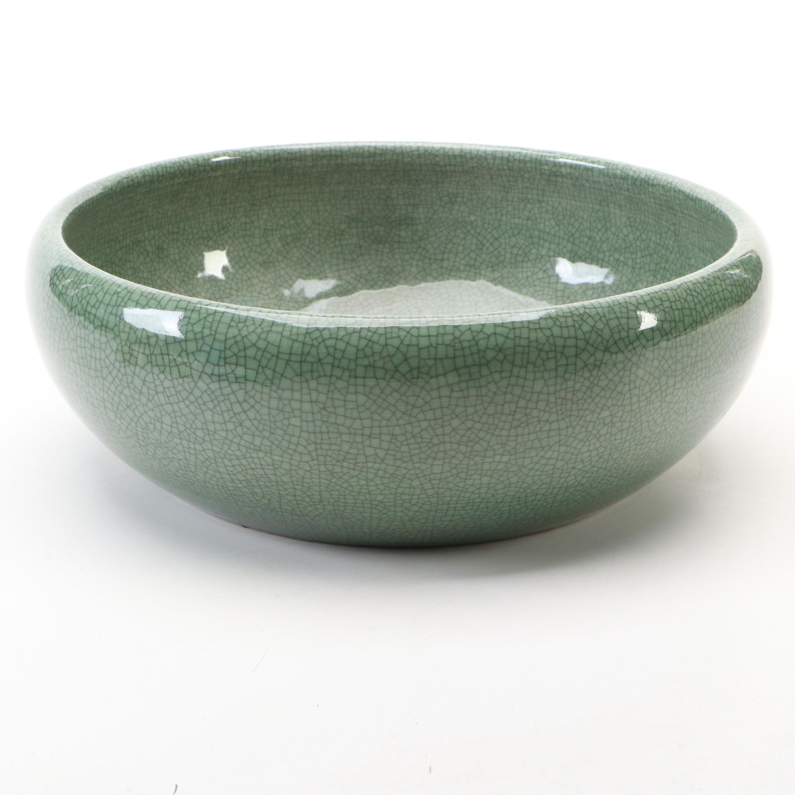 Green Ceramic Crackle Glaze Bowl
