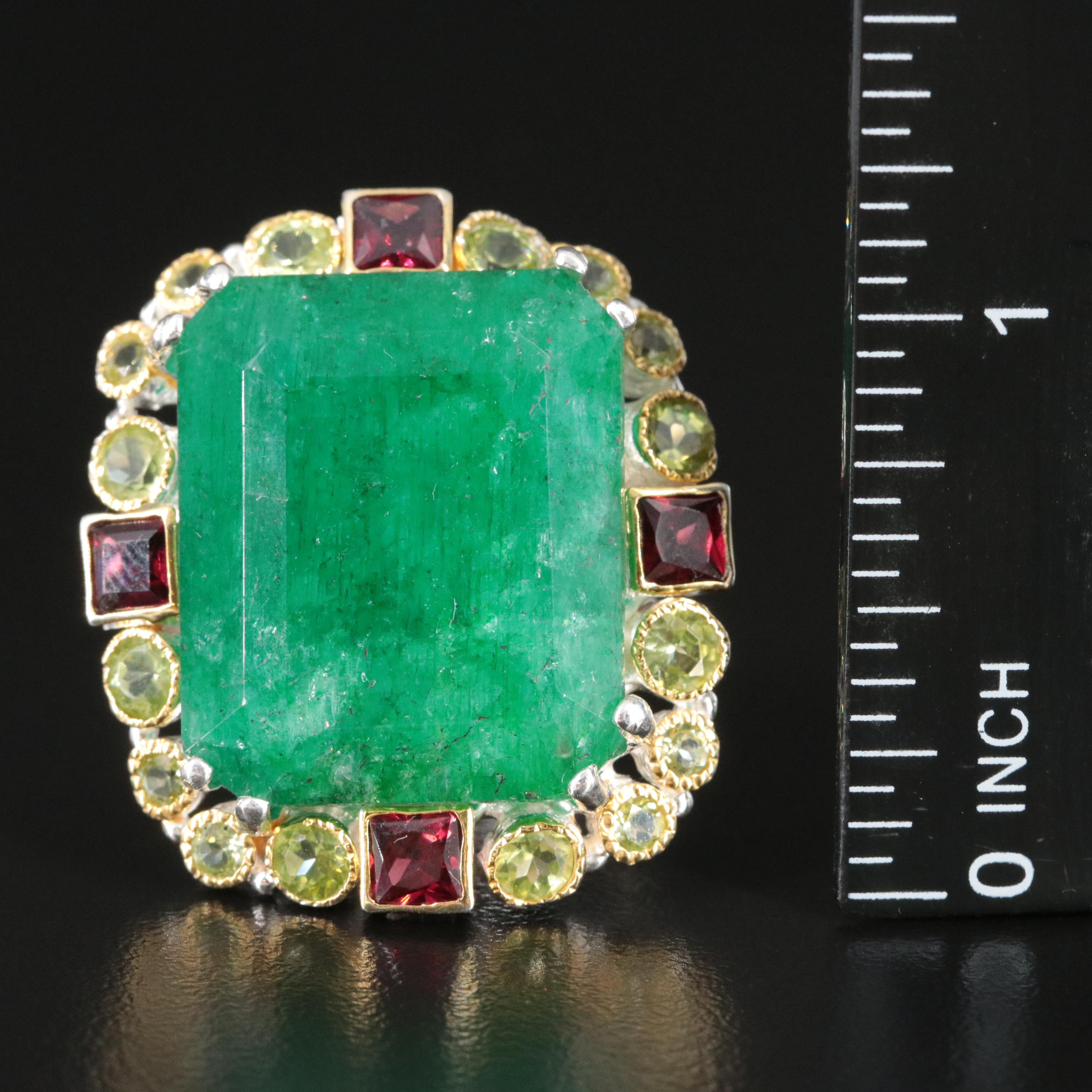 Sterling Beryl, Peridot and Garnet Ring