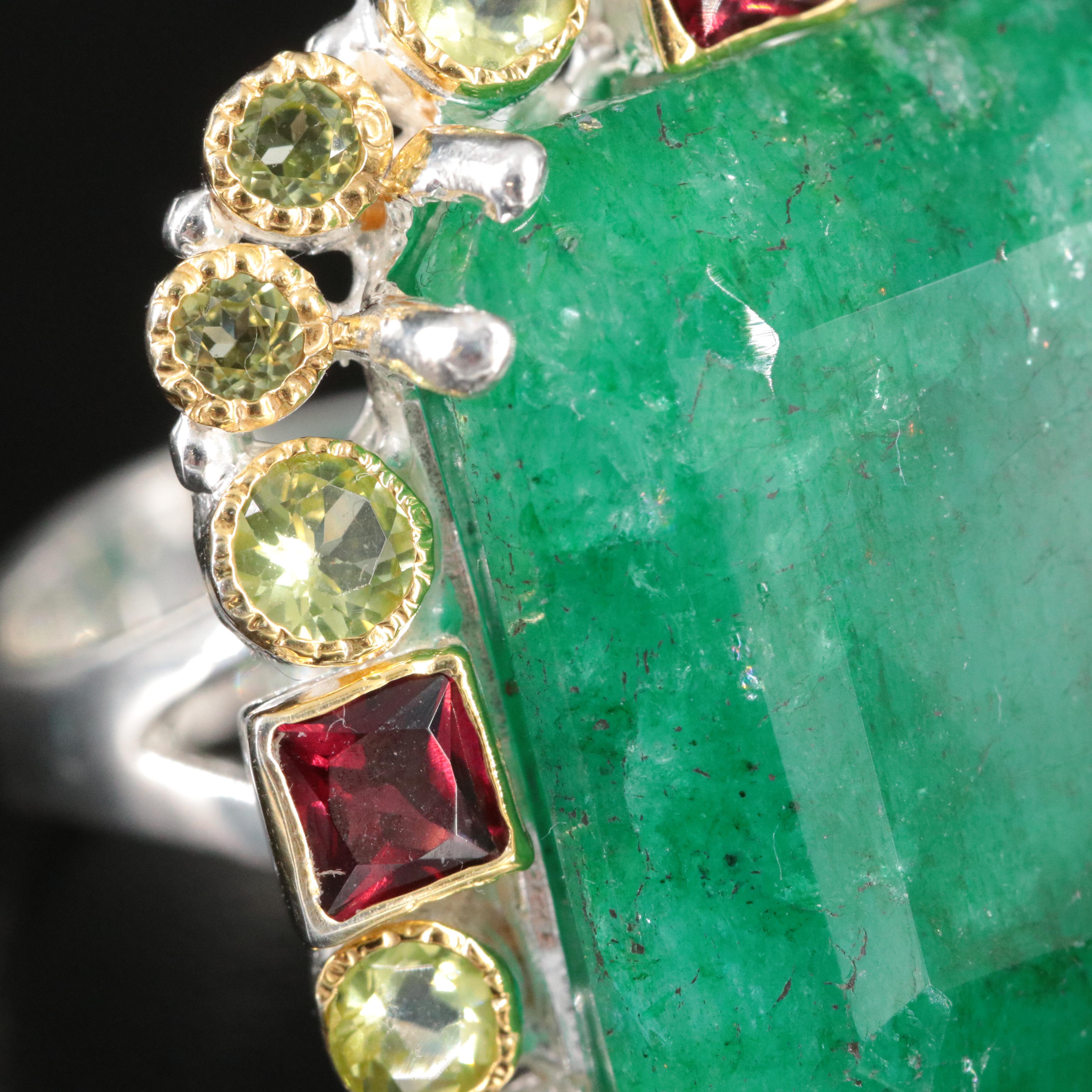 Sterling Beryl, Peridot and Garnet Ring